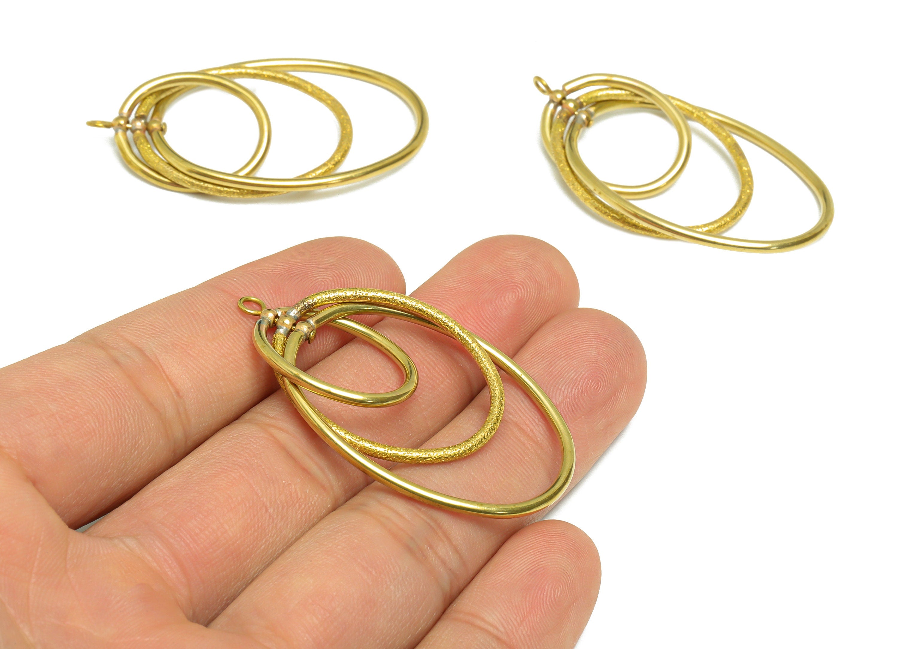 Brass Oval Earring Charm - Raw Brass Textured Earring Charm - Oval Interlock Hoop Earring - Dangle Charm - 45.17x28.78x1.62mm - PP9372 - DOMEDBAZAAR