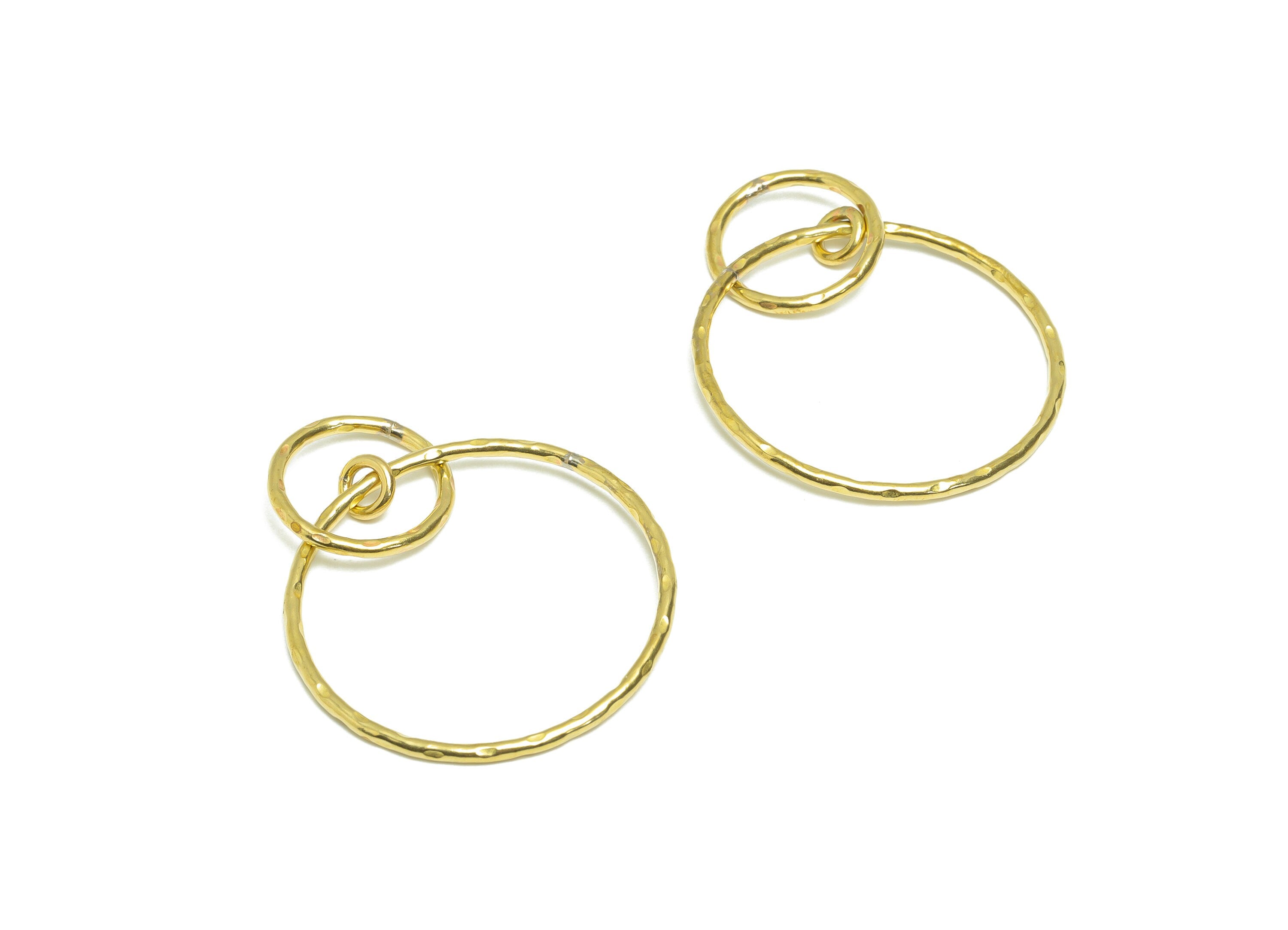 Brass Circle Earring Charm - Raw Brass Textured Earring Charm - Brass Interlock Earring Hoop - Dangle Charm - 56.69x40.54x1.82mm - PP9353 - DOMEDBAZAAR