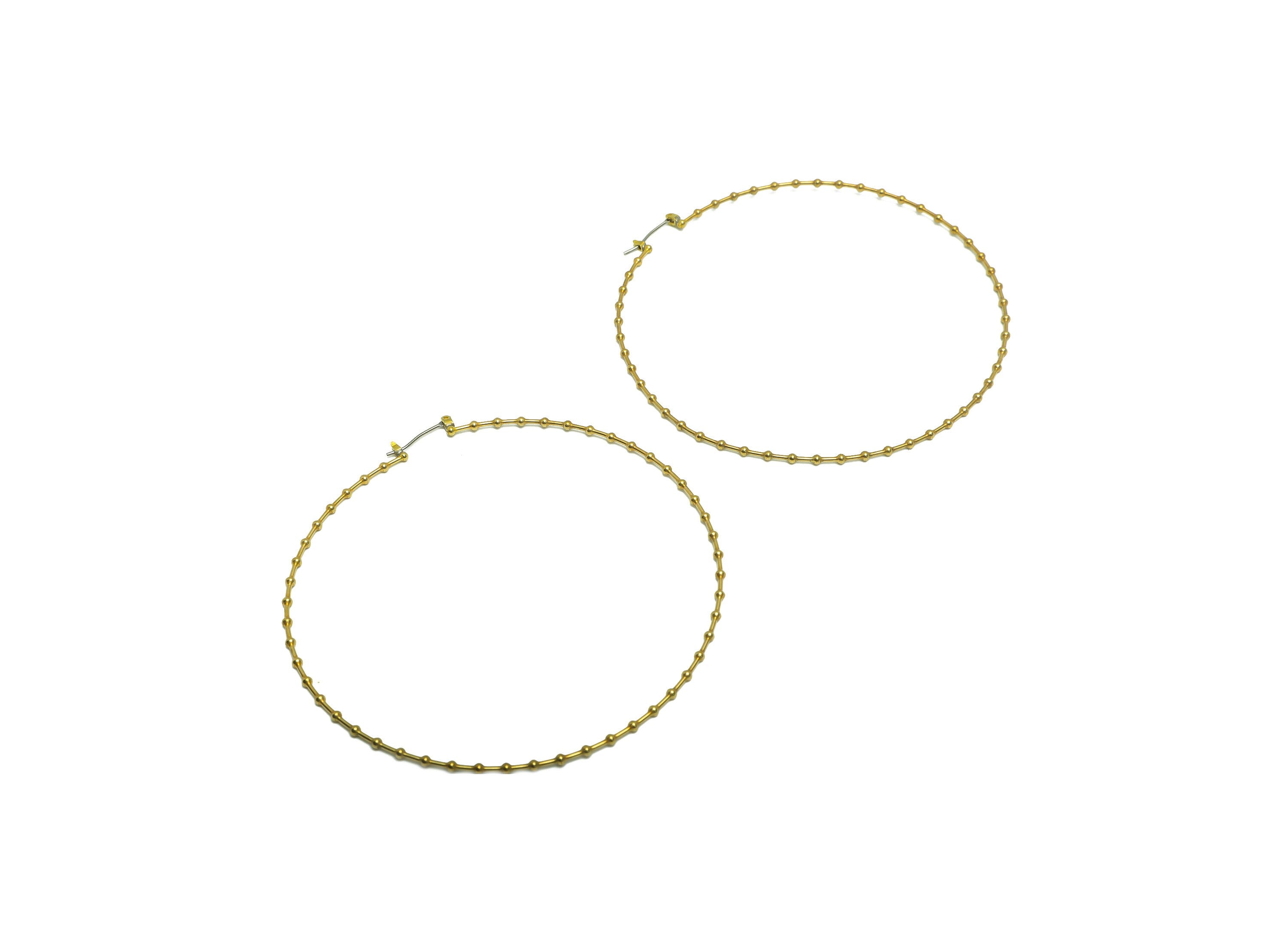 80mm Ball Wire Hoop Earring - Raw Brass Hoop Earring - Brass Hinged Back Hoop Wire Earring - Ball Hoop Wire Earring - 81x80x1mm - PP9401 - DOMEDBAZAAR