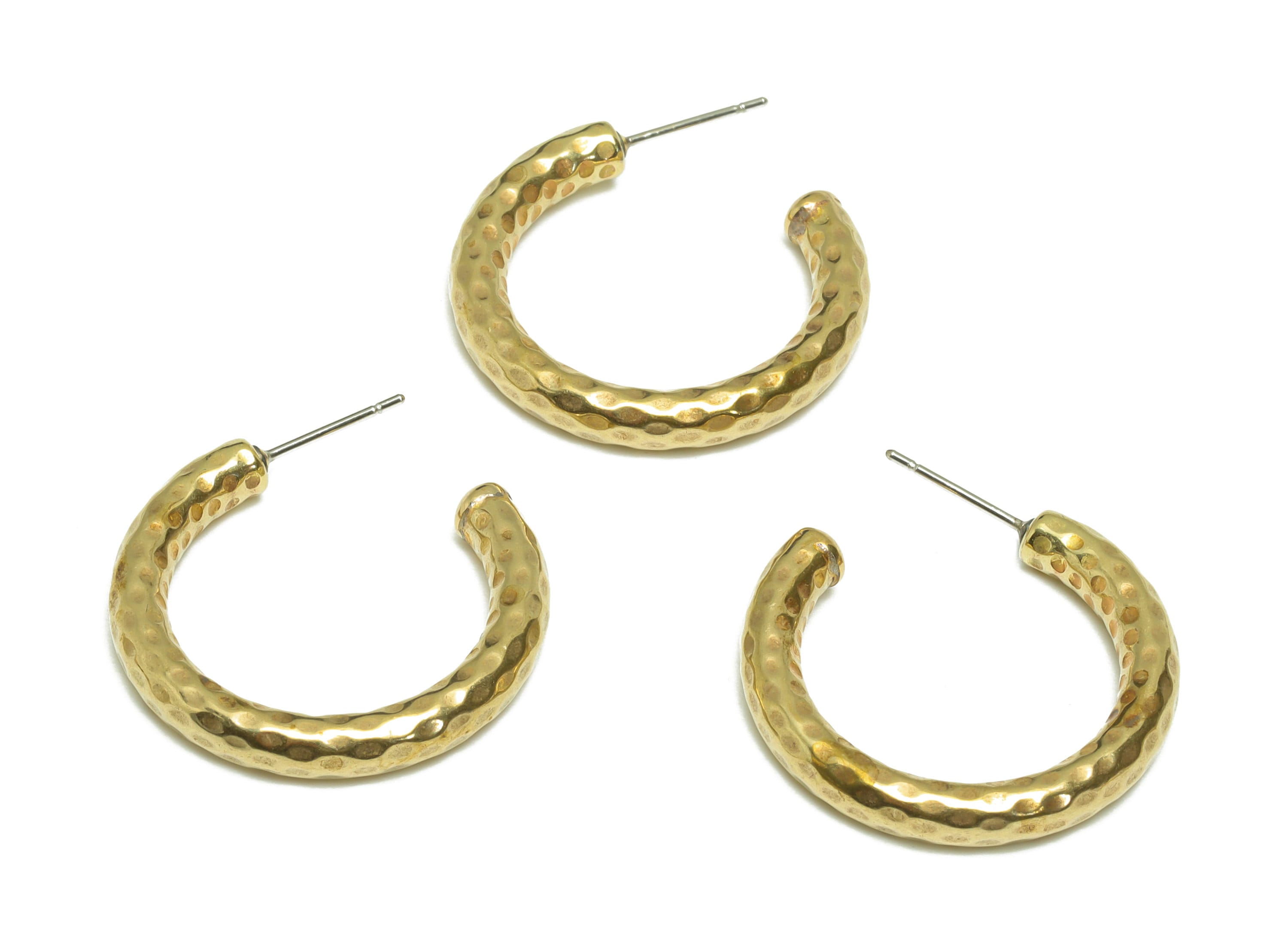 30mm Hammered C Hoop Earring - Raw Brass Hoop Earring Post - Brass Thick Hoop Earring Post - Hammered Hoop Earring - 30x 27x3mm - PP9409 - DOMEDBAZAAR