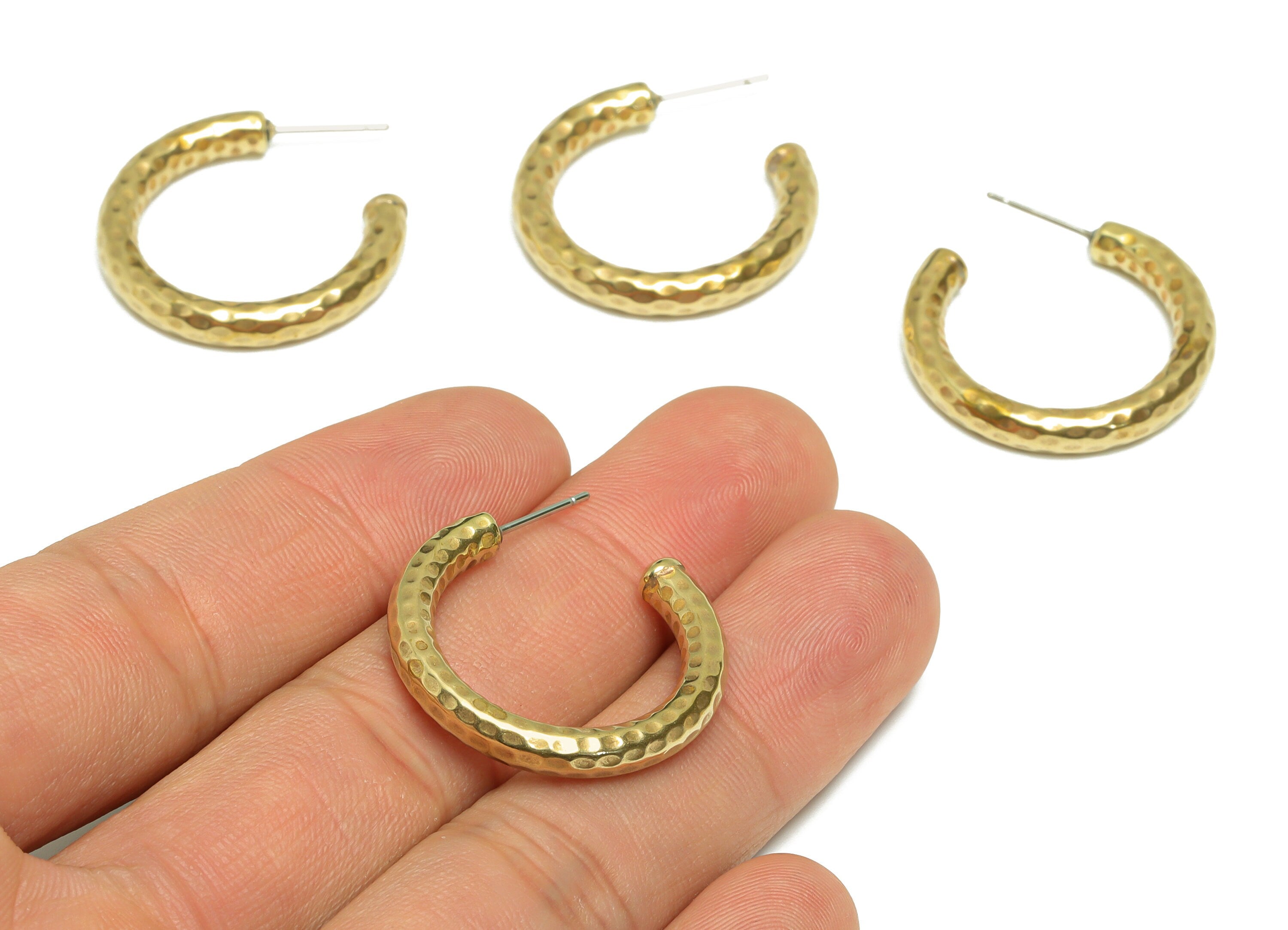 30mm Hammered C Hoop Earring - Raw Brass Hoop Earring Post - Brass Thick Hoop Earring Post - Hammered Hoop Earring - 30x 27x3mm - PP9409 - DOMEDBAZAAR