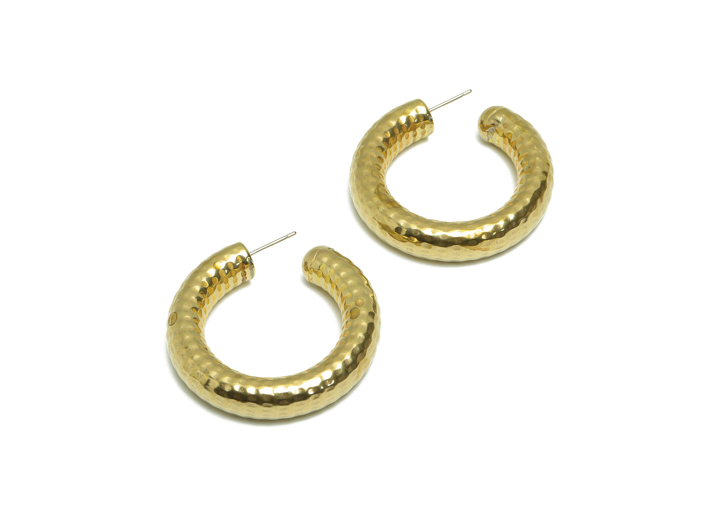 40mm Gold C Hoop Earring Stud - Raw Brass Hoop Earring Post - Brass C Thick Hoop Earring Post - Hammered Hoop Earring - 40.7x40x8mm - PP9411 - DOMEDBAZAAR