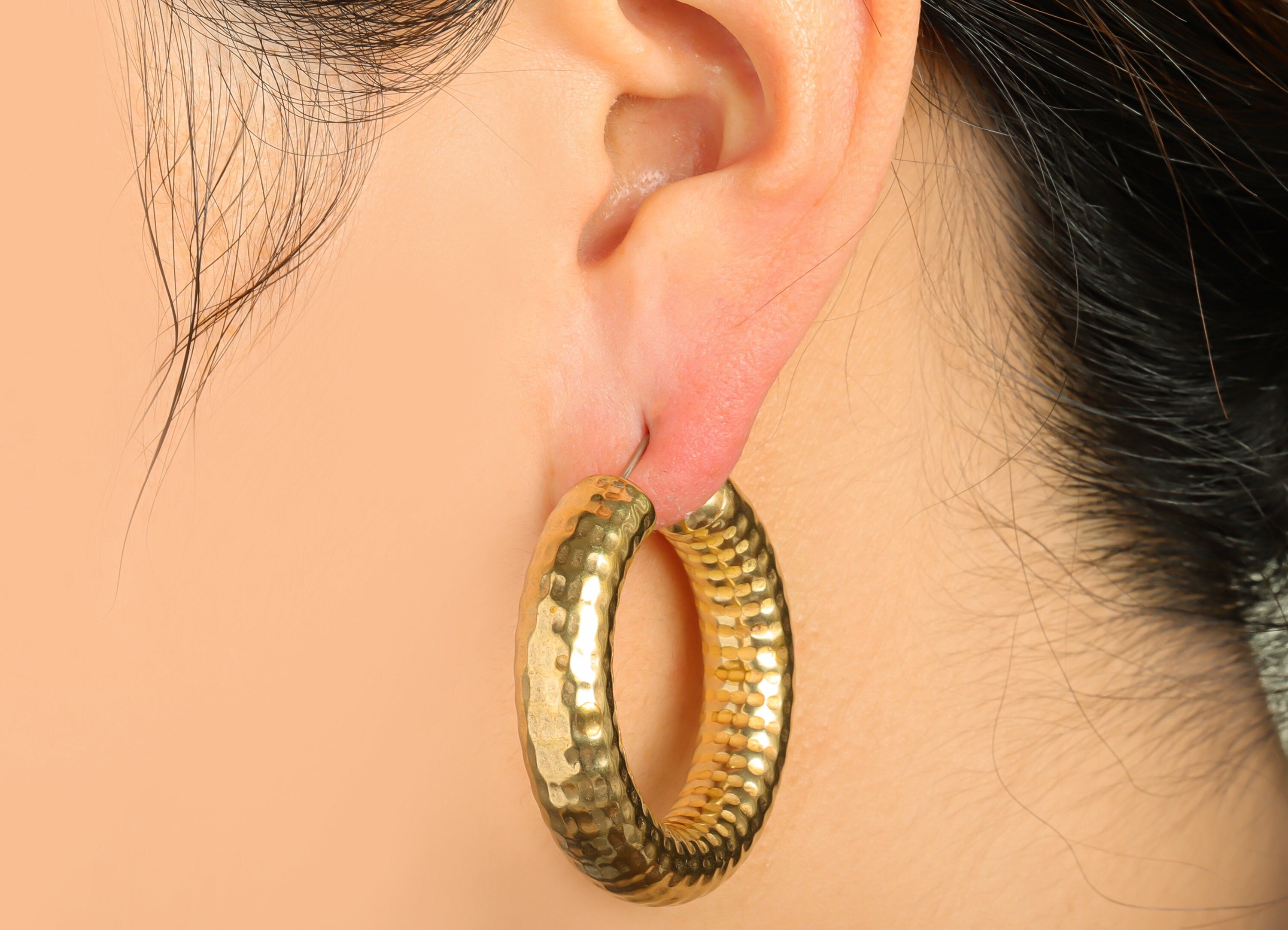 40mm Gold C Hoop Earring Stud - Raw Brass Hoop Earring Post - Brass C Thick Hoop Earring Post - Hammered Hoop Earring - 40.7x40x8mm - PP9411 - DOMEDBAZAAR