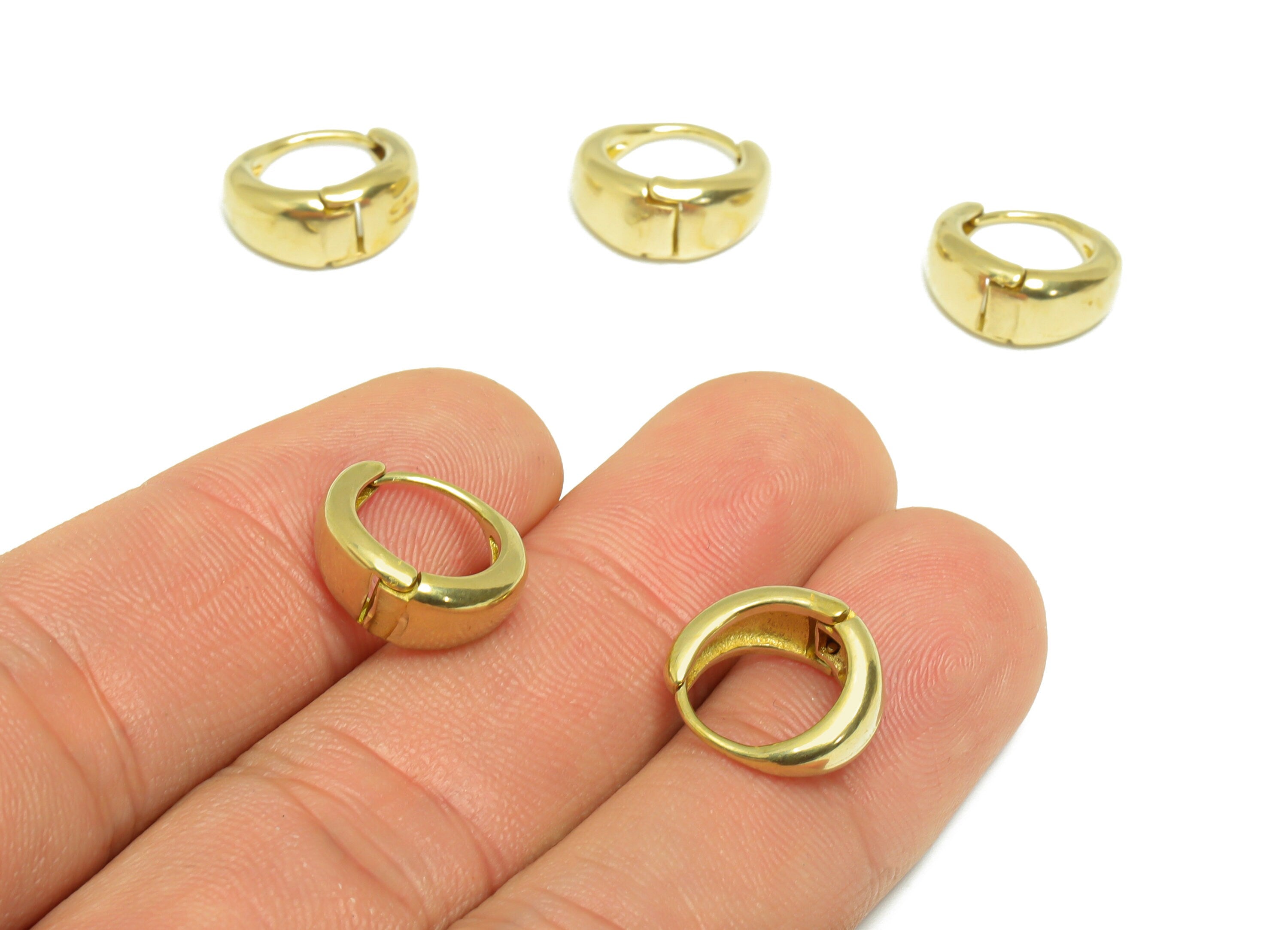 Brass Thick Huggie Hoop Earring - Raw Brass Mini Earring Clasp - Brass Circle Hoop Clasp Earring - Clasp Huggie Earring - 10x11x2mm - PP9492 - DOMEDBAZAAR