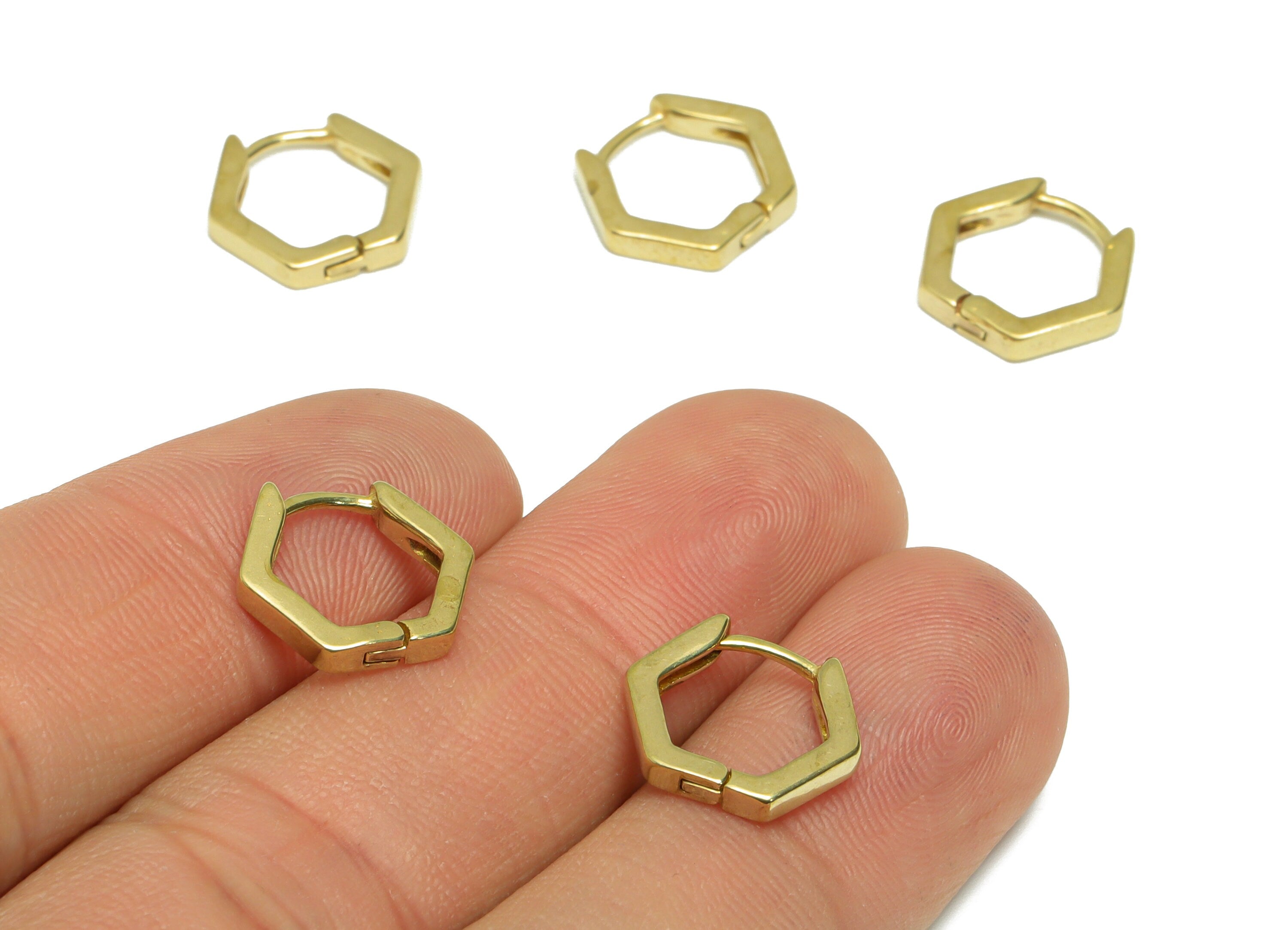 Brass Hexagon Huggie Hoop - Raw Brass Earring Clasp - Brass Hoop Clasp Earring - Brass Geometry Hoop Earring - 9.96x10.37x 2.12mm - PP9486 - DOMEDBAZAAR