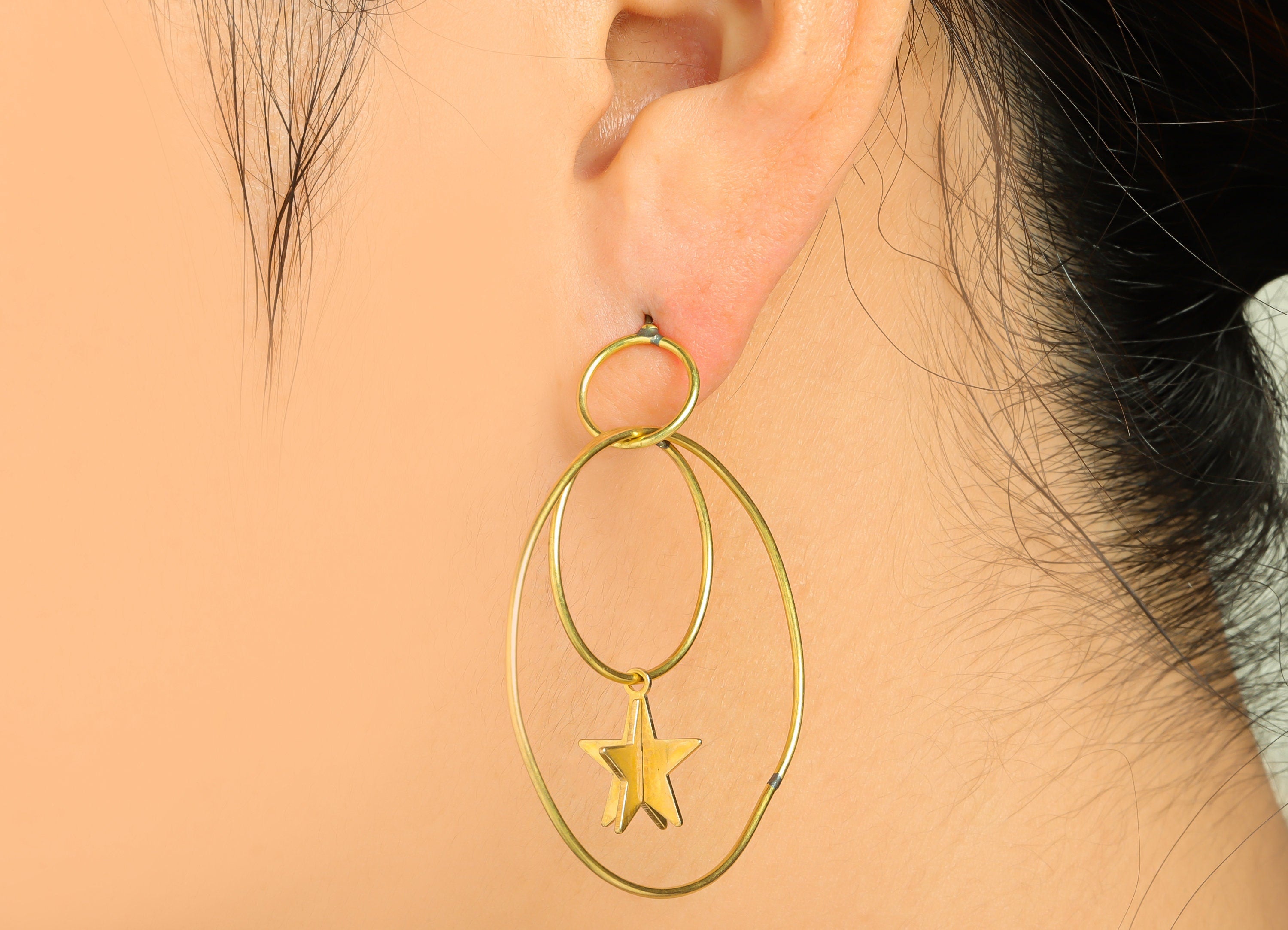 Brass Star Dangle Earring Stud - Raw Brass Round Earring Post - Brass Star Earring Post - Brass Circle Earring Post - 47x39.9x1.1mm - PP9146 - DOMEDBAZAAR
