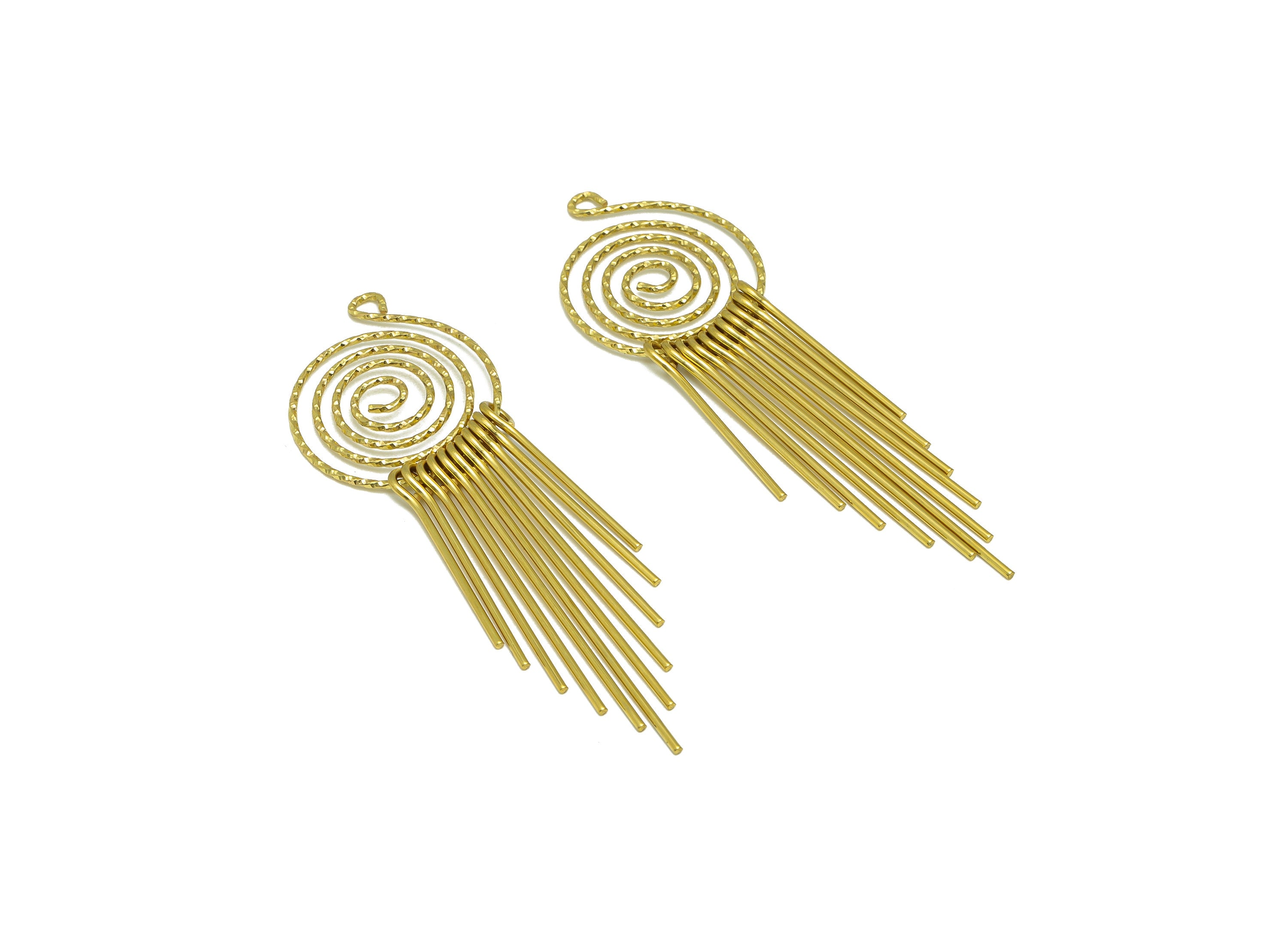 Brass Snail Wire Tassel Earring Charm - Brass Textured Wire Earring Charm - Twine Wire 11 Earring Charm - Dangle Charm - 85x27x1.2mm -PP9344 - DOMEDBAZAAR