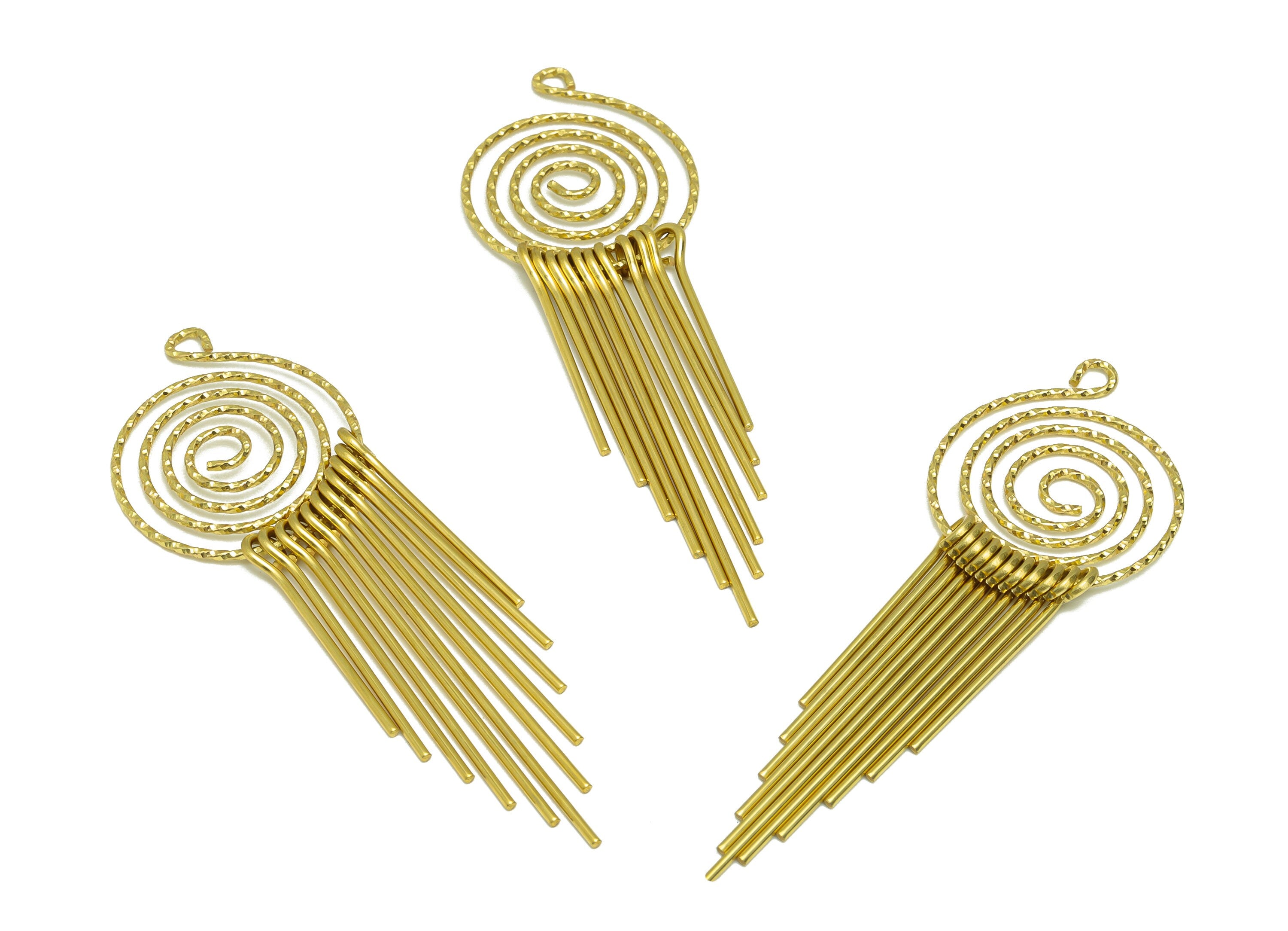 Brass Snail Wire Tassel Earring Charm - Brass Textured Wire Earring Charm - Twine Wire 11 Earring Charm - Dangle Charm - 85x27x1.2mm -PP9344 - DOMEDBAZAAR