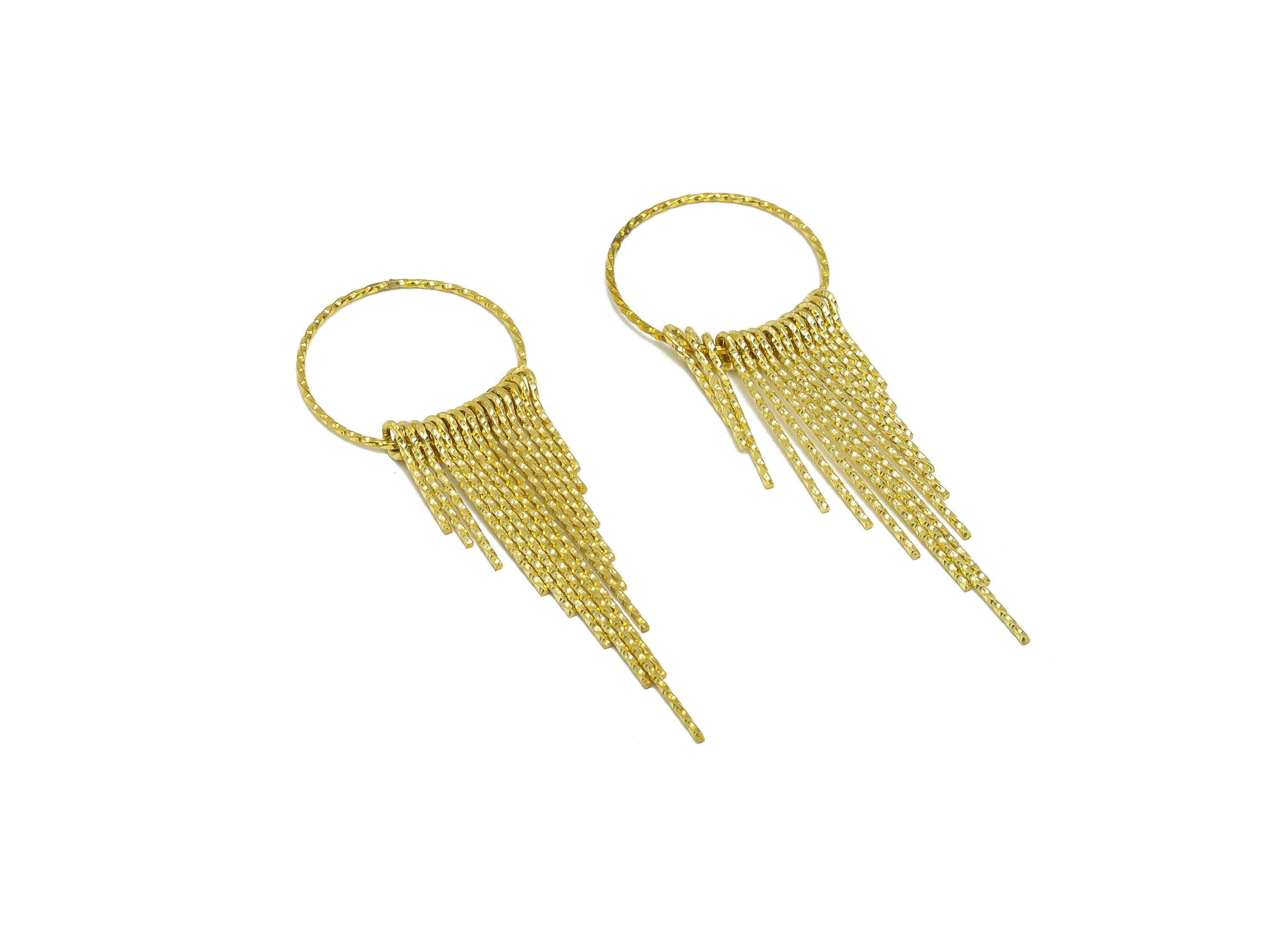 Brass Round Wire Tassel Earring Charm - Brass Textured Wire Earring Charm - Wire Earring Charm - Dangle Tassel Charm -85.1x29x1mm - PP9346 - DOMEDBAZAAR