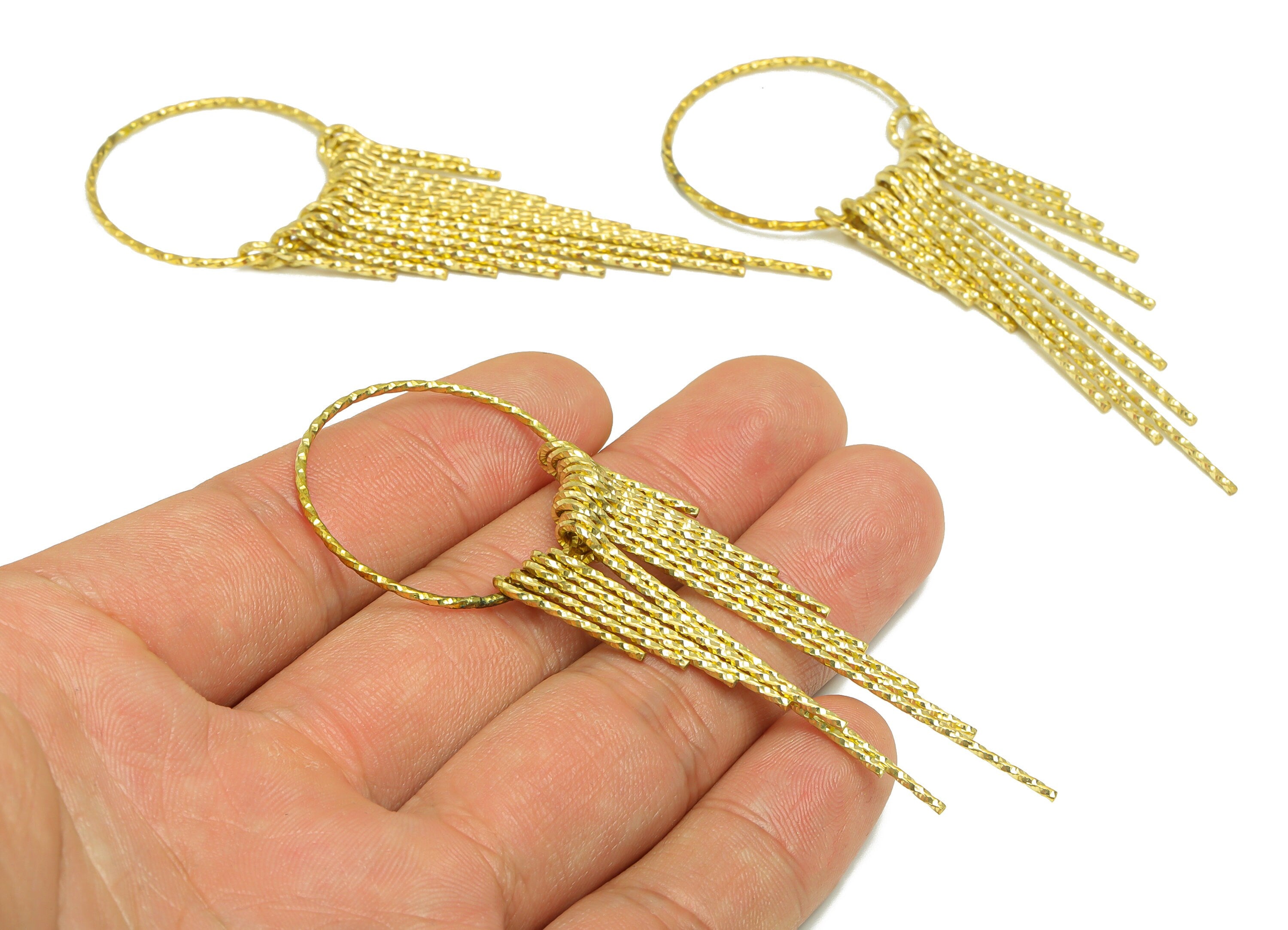 Brass Round Wire Tassel Earring Charm - Brass Textured Wire Earring Charm - Wire Earring Charm - Dangle Tassel Charm -85.1x29x1mm - PP9346 - DOMEDBAZAAR