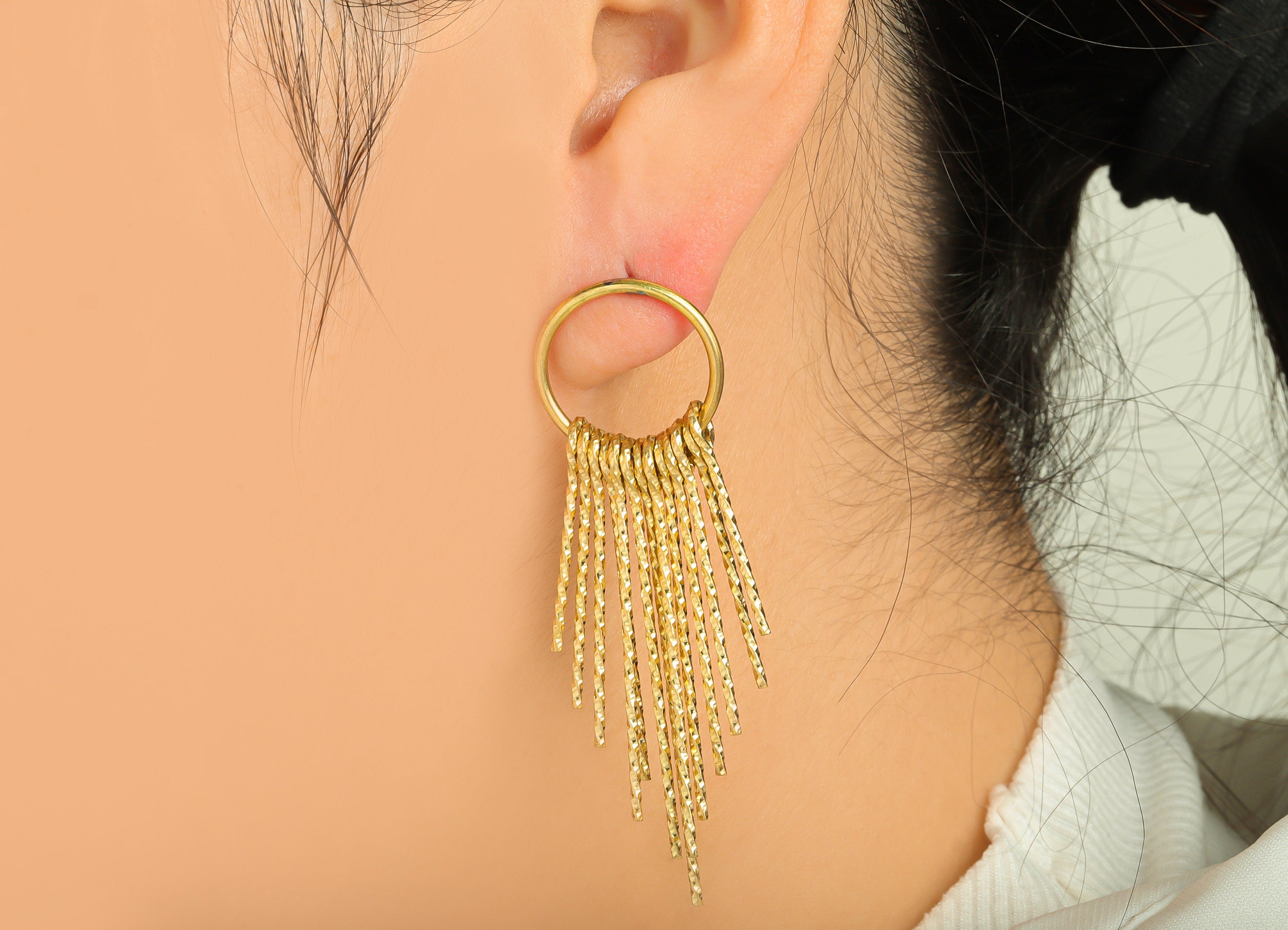 Brass Wire Tassel Earring Stud - Brass Textured Wire Earring Post - Round 13 Wire Earring Post- Raw Brass Tassel Stud - 63.57x19x1mm -PP9341 - DOMEDBAZAAR