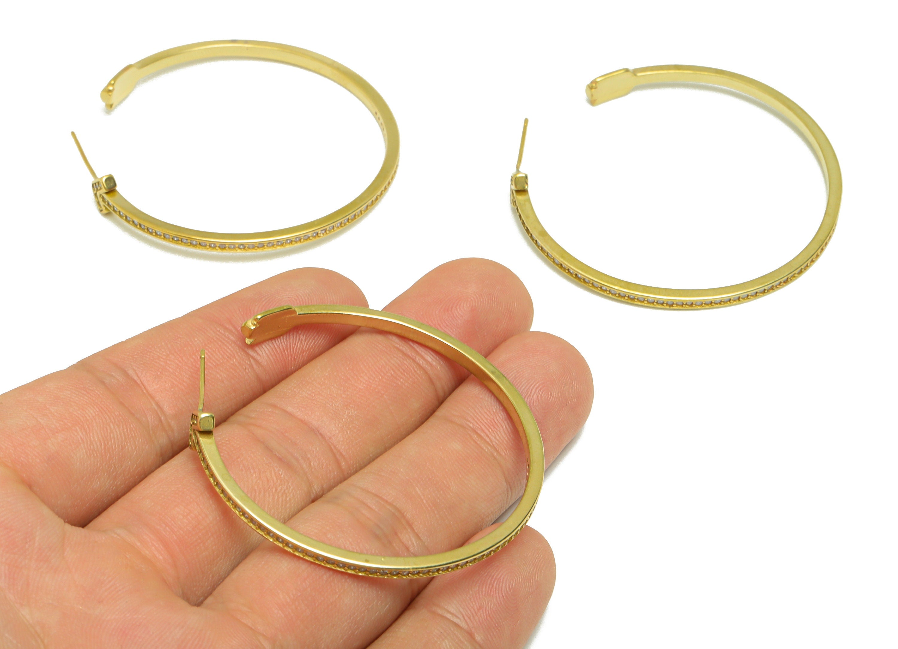 Brass Arrow C Hoop Earring Stud - Raw Brass Open Hoop Zircon Earring Post - Brass Cubic Zircon Hoop Earring Post - 49.19x49.19x2mm - PP9332 - DOMEDBAZAAR