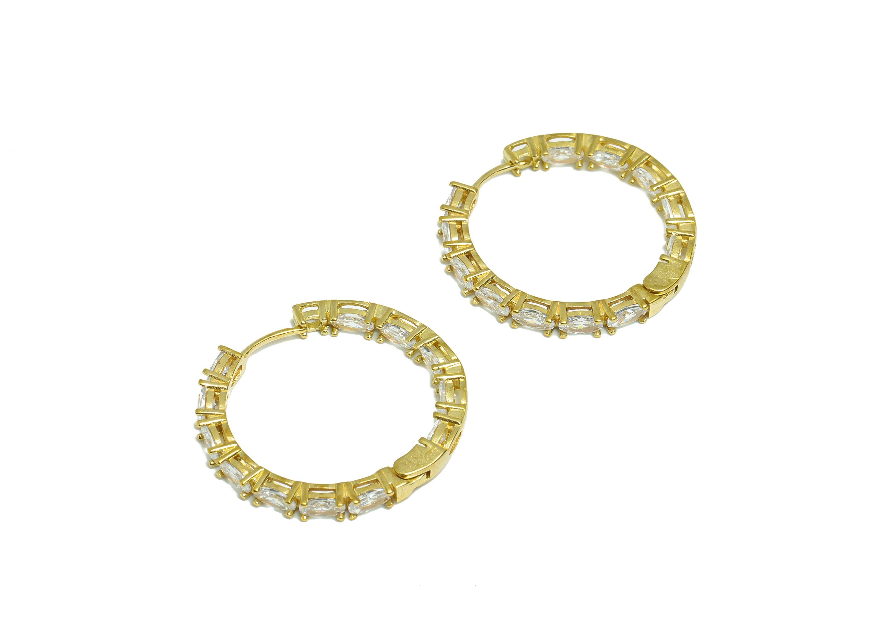 Brass Oval Huggie Hoop Earring - Raw Brass CZ Round Hoop Earring - Brass Huggie Hoop Wire Earring - Zircon Clasp Earring - 29x29x3mm -PP9330 - DOMEDBAZAAR