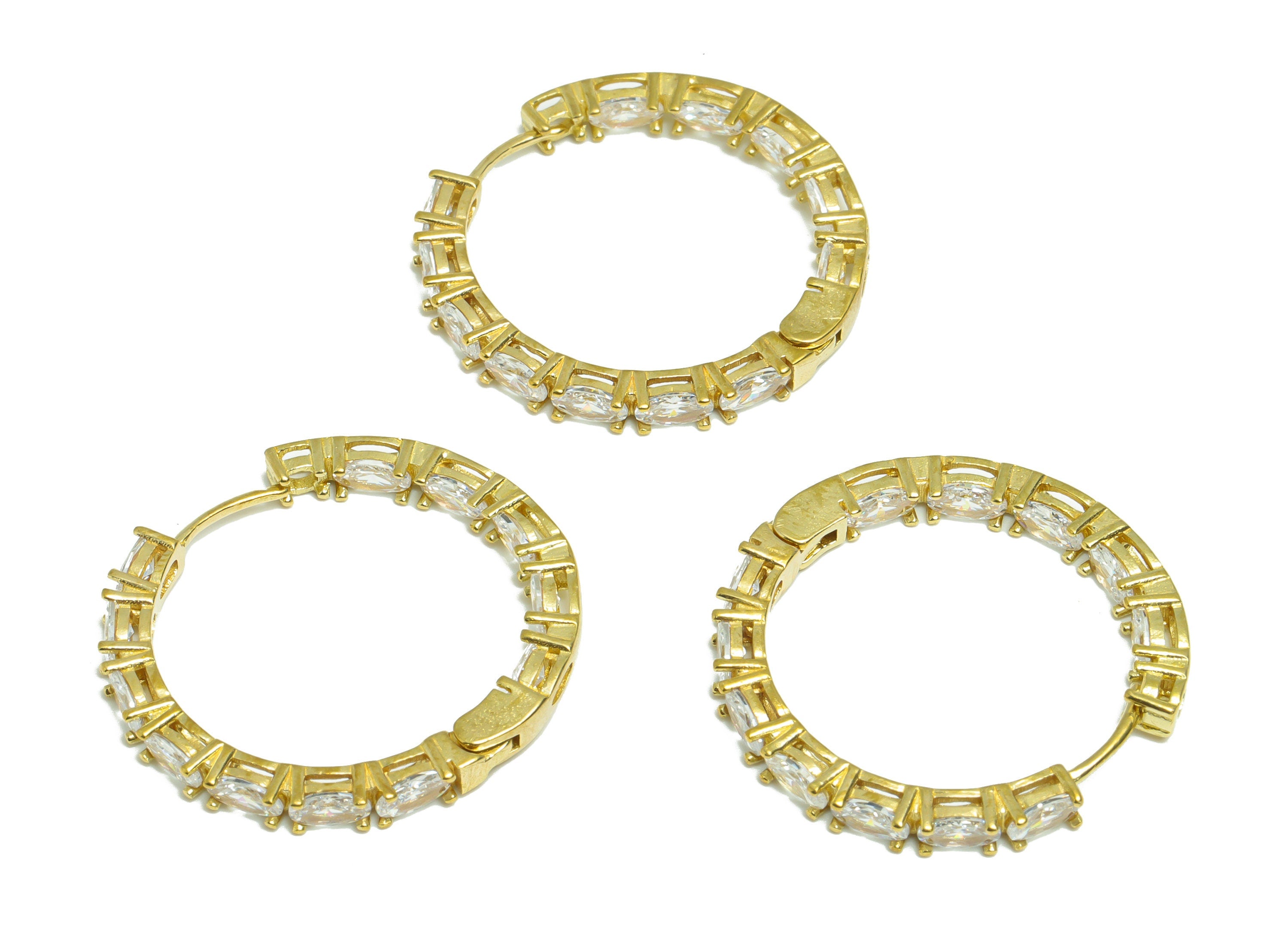 Brass Oval Huggie Hoop Earring - Raw Brass CZ Round Hoop Earring - Brass Huggie Hoop Wire Earring - Zircon Clasp Earring - 29x29x3mm -PP9330 - DOMEDBAZAAR