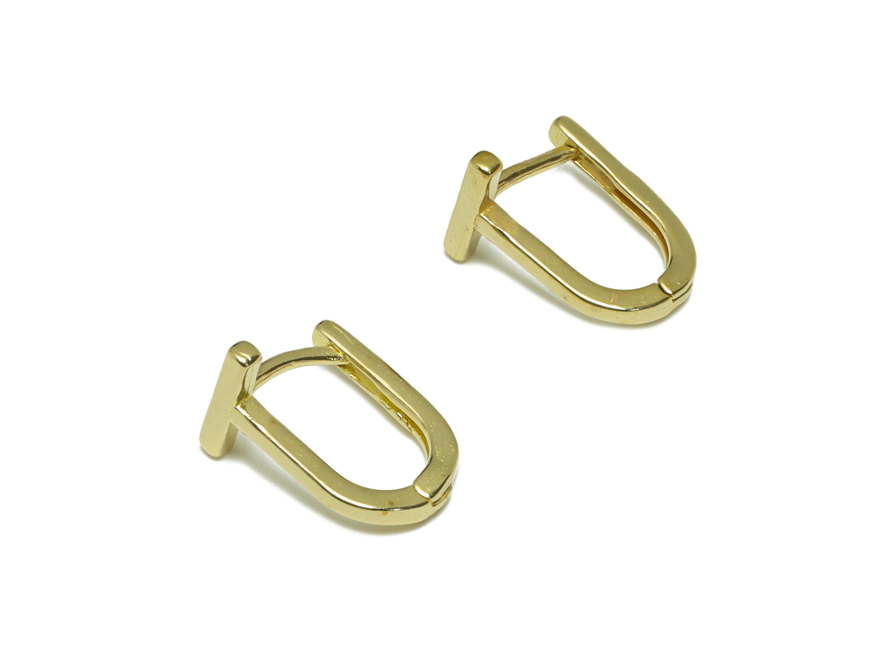 Gold Bar U Hoop Earring - Brass Stick English Lock Earring - Raw Brass U Hoop Earring - Geometry Earring - 13.10x9.4x1.55mm -PP9491 - DOMEDBAZAAR
