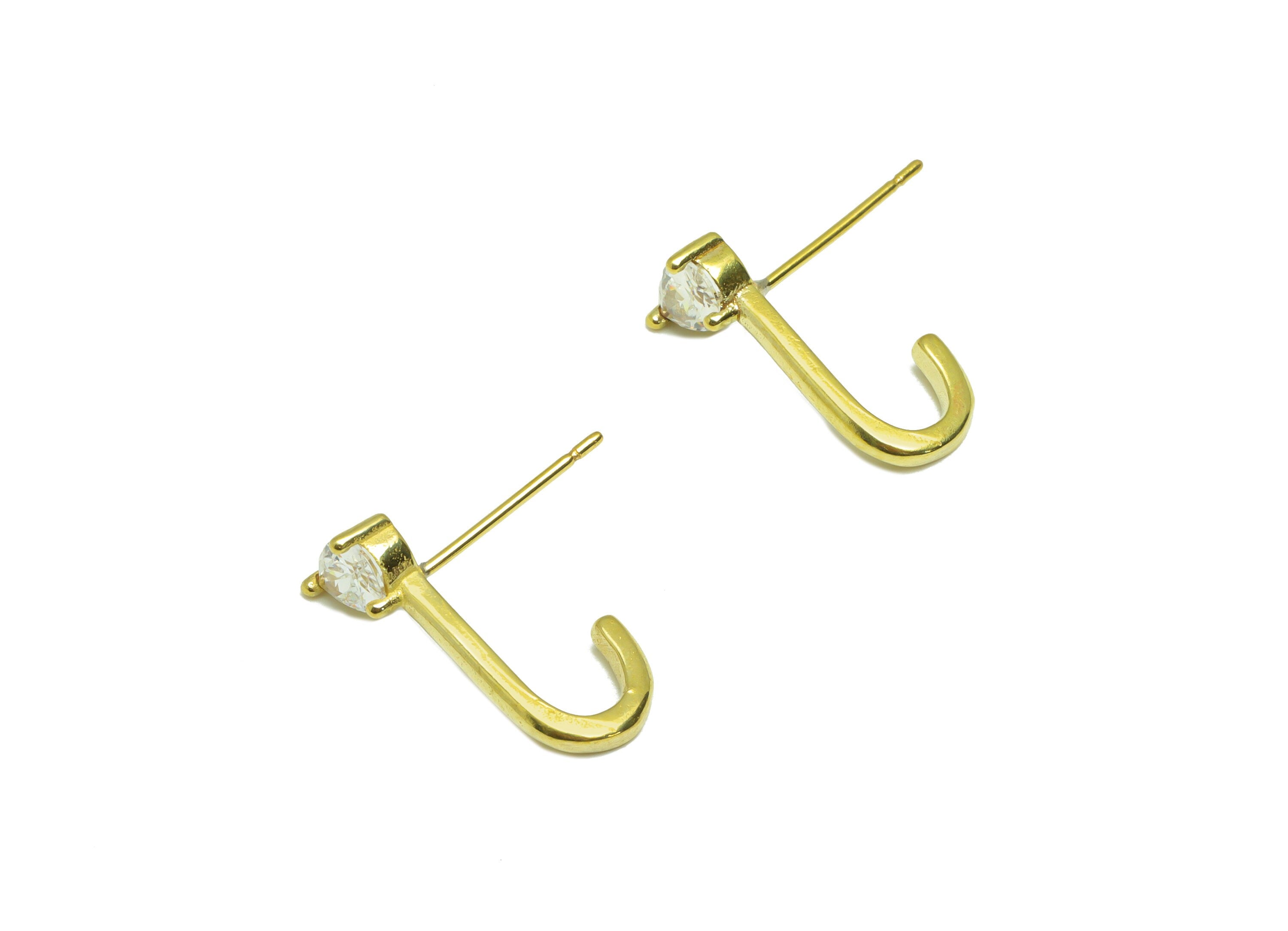 Teardrop CZ Oval Hoop Earring - Raw Brass Drop Hoop Wire Zircon Earring Post - Oval Wire Zircon Hoop Earring Post - 15.4x17.68x3mm - PP9322 - DOMEDBAZAAR