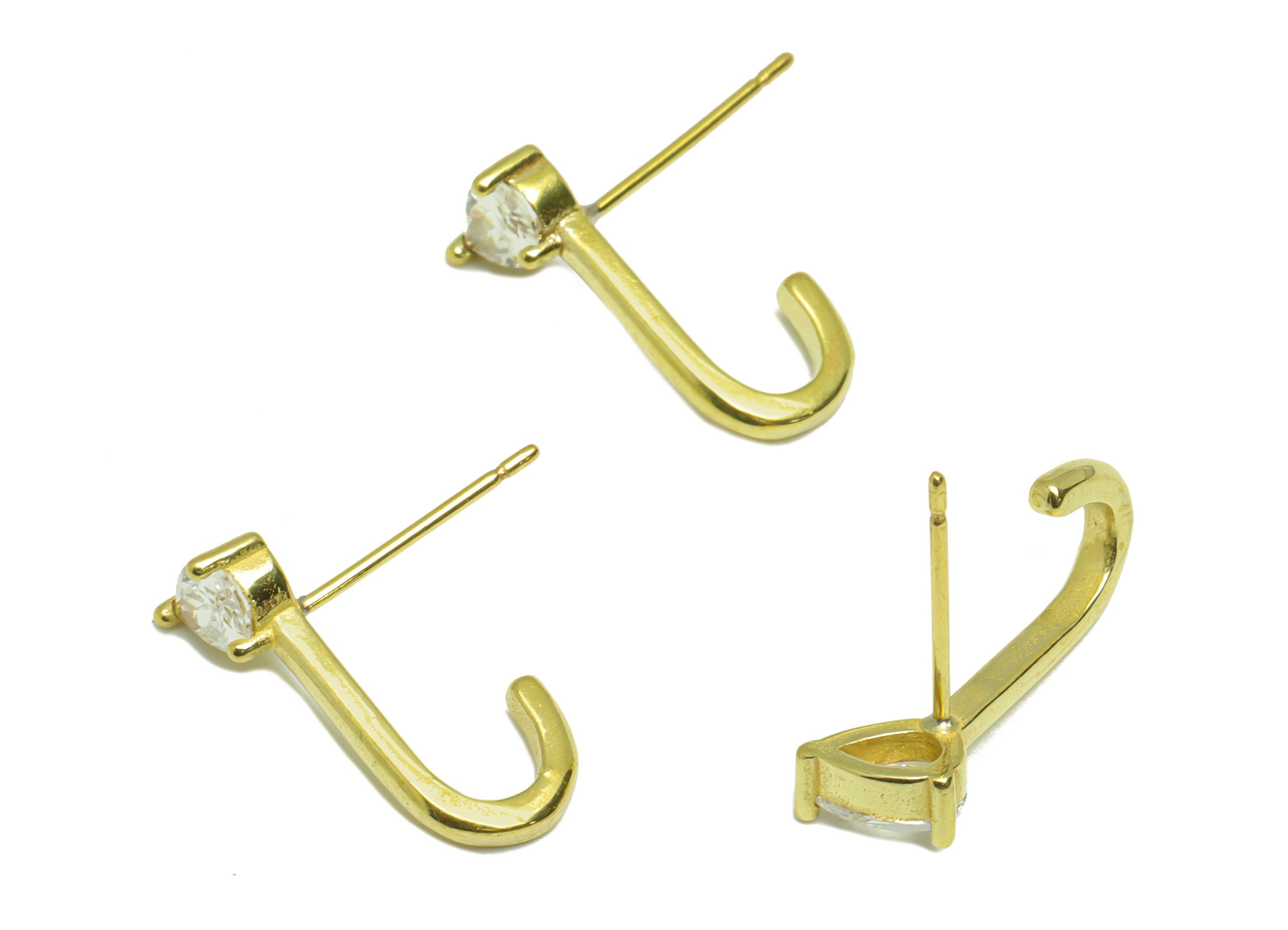 Teardrop CZ Oval Hoop Earring - Raw Brass Drop Hoop Wire Zircon Earring Post - Oval Wire Zircon Hoop Earring Post - 15.4x17.68x3mm - PP9322 - DOMEDBAZAAR