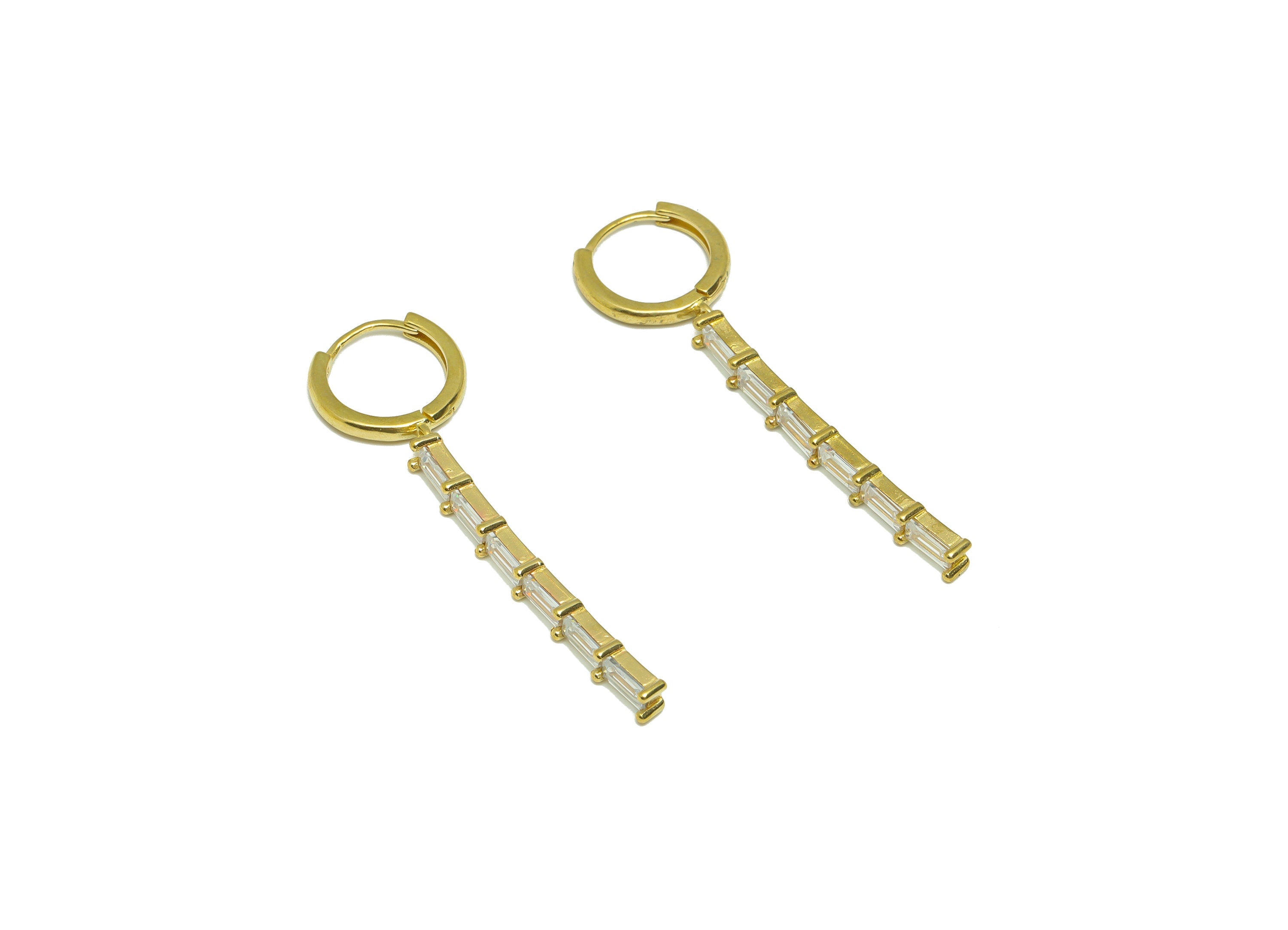 Stick CZ Huggie Hoop Earring - Raw Brass CZ Bar Dangle Earring Clasp - Brass Stick Hoop Clasp Earring - Zircon Earring - 47x13x2mm-PP9326 - DOMEDBAZAAR