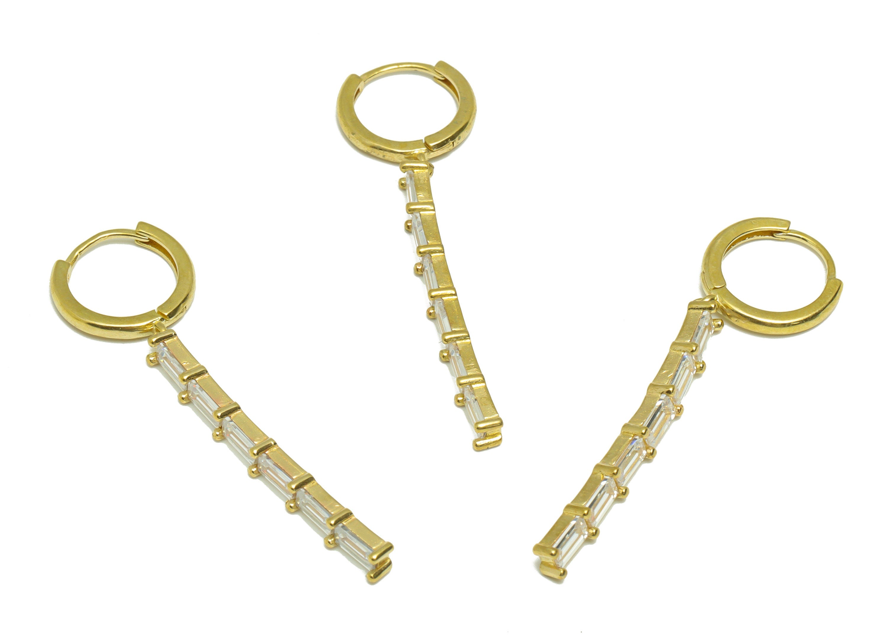 Stick CZ Huggie Hoop Earring - Raw Brass CZ Bar Dangle Earring Clasp - Brass Stick Hoop Clasp Earring - Zircon Earring - 47x13x2mm-PP9326 - DOMEDBAZAAR