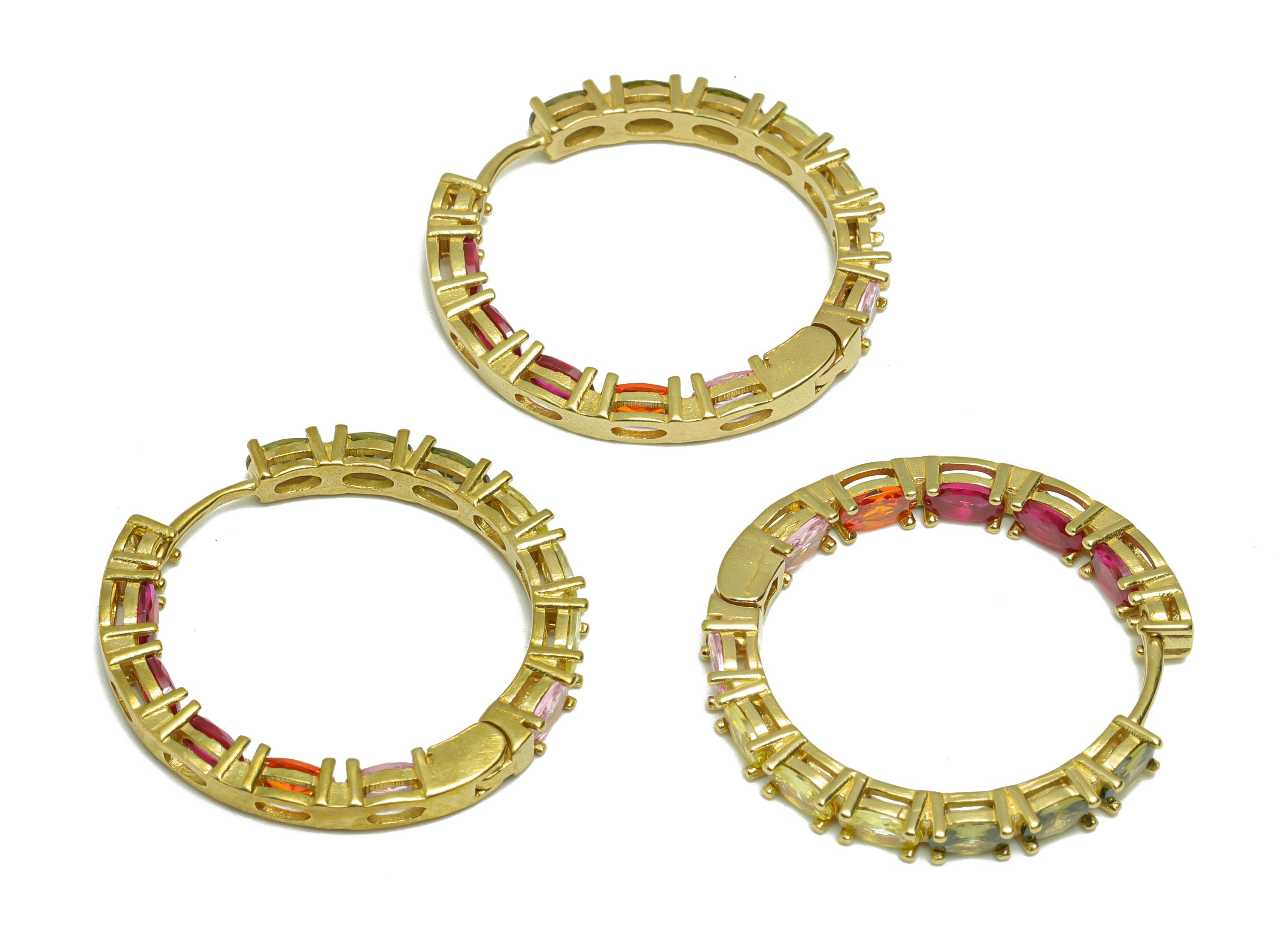 Brass CZ Huggie Hoop Earring - Raw Brass Rainbow Zircon Earring Clasp - Hoop Clasp Earring - Rainbow Zircon Earring - 29.21x29x3mm - PP9333 - DOMEDBAZAAR