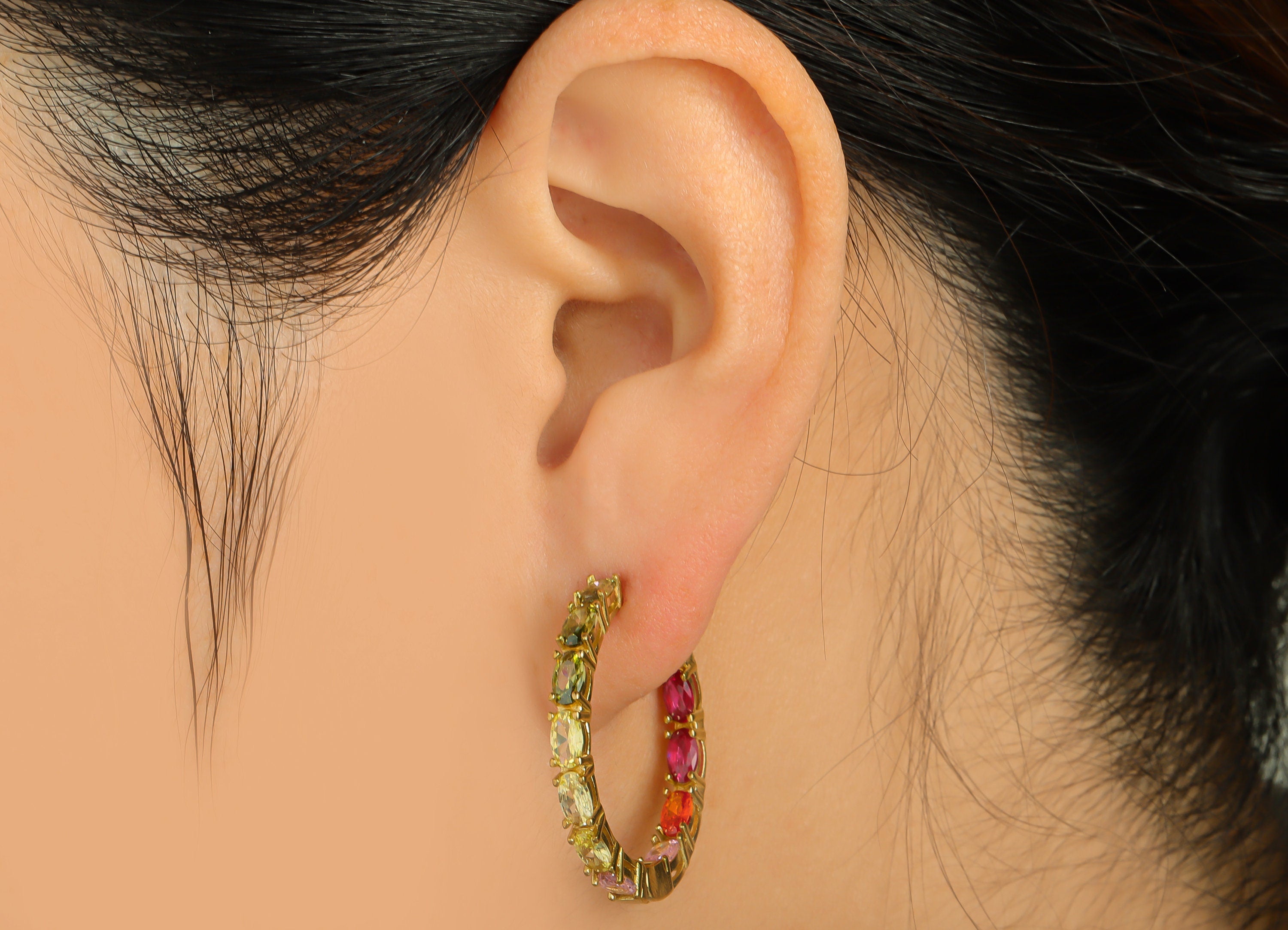 Brass CZ Huggie Hoop Earring - Raw Brass Rainbow Zircon Earring Clasp - Hoop Clasp Earring - Rainbow Zircon Earring - 29.21x29x3mm - PP9333 - DOMEDBAZAAR