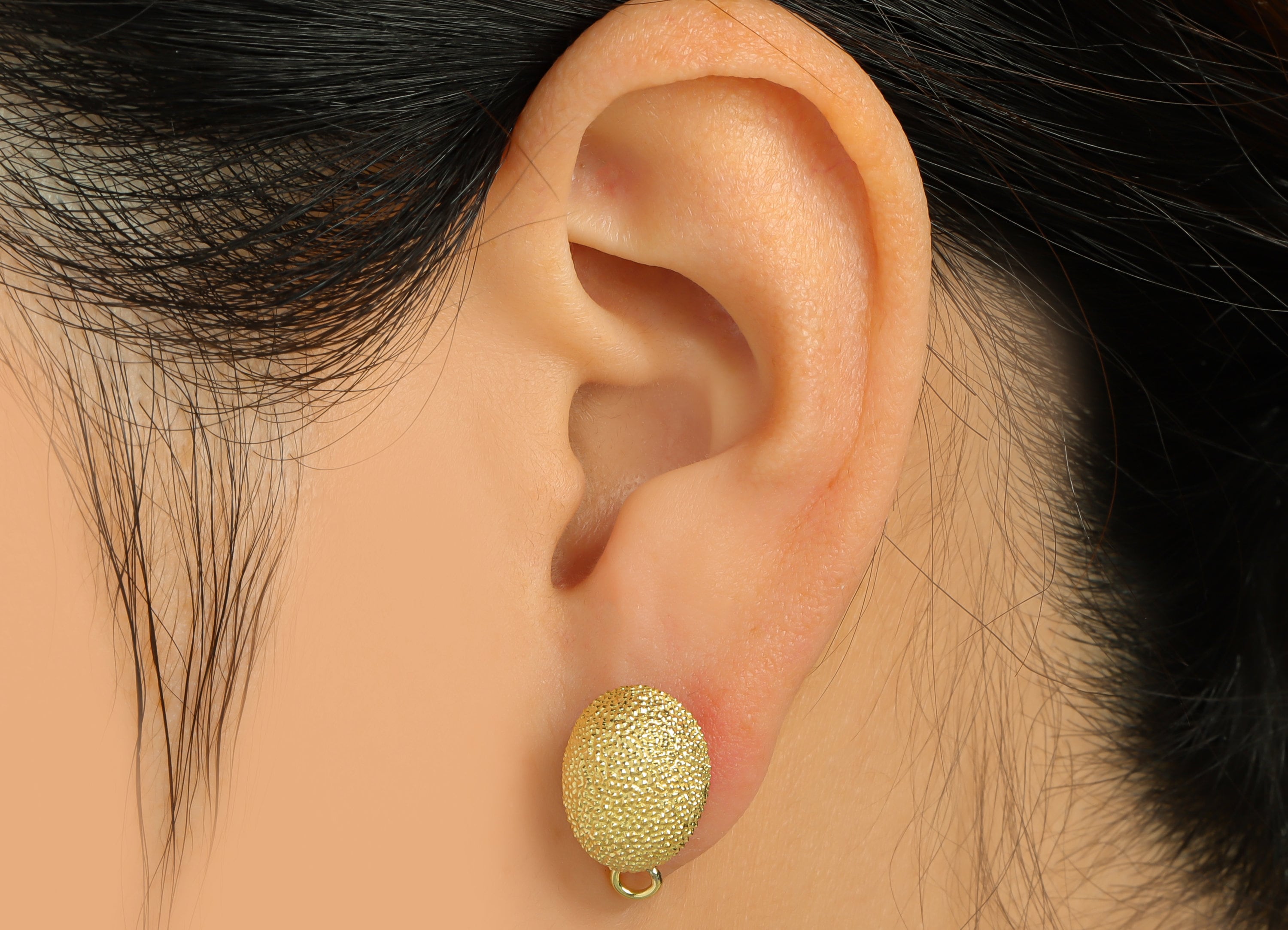 Brass Textured Oval Earring Stud - Raw Brass Frosted Oval Earring Post - Brass Cubic Oval Earring Post With Loop - 18x10.71x7.47mm-PP9210 - DOMEDBAZAAR