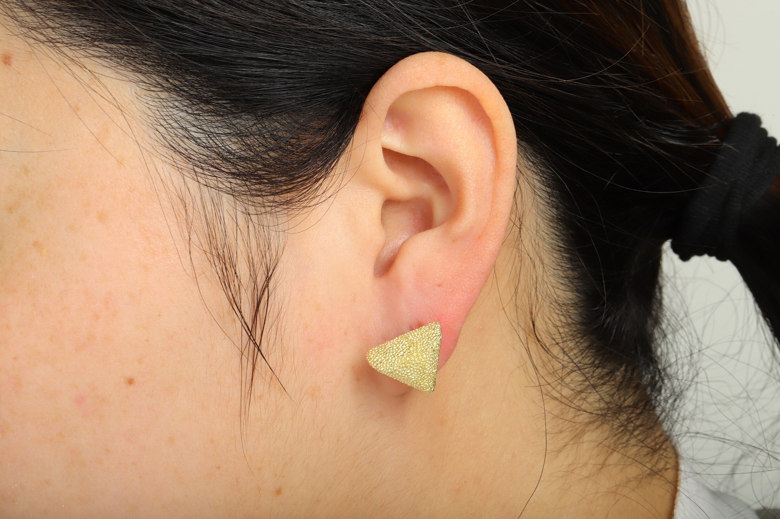 Brass Textured Triangle Earring Stud - Raw Brass Frosted Triangle Earring Post - Brass Cubic Triangle Earring Post - 19.09x14x14mm - PP9209 - DOMEDBAZAAR