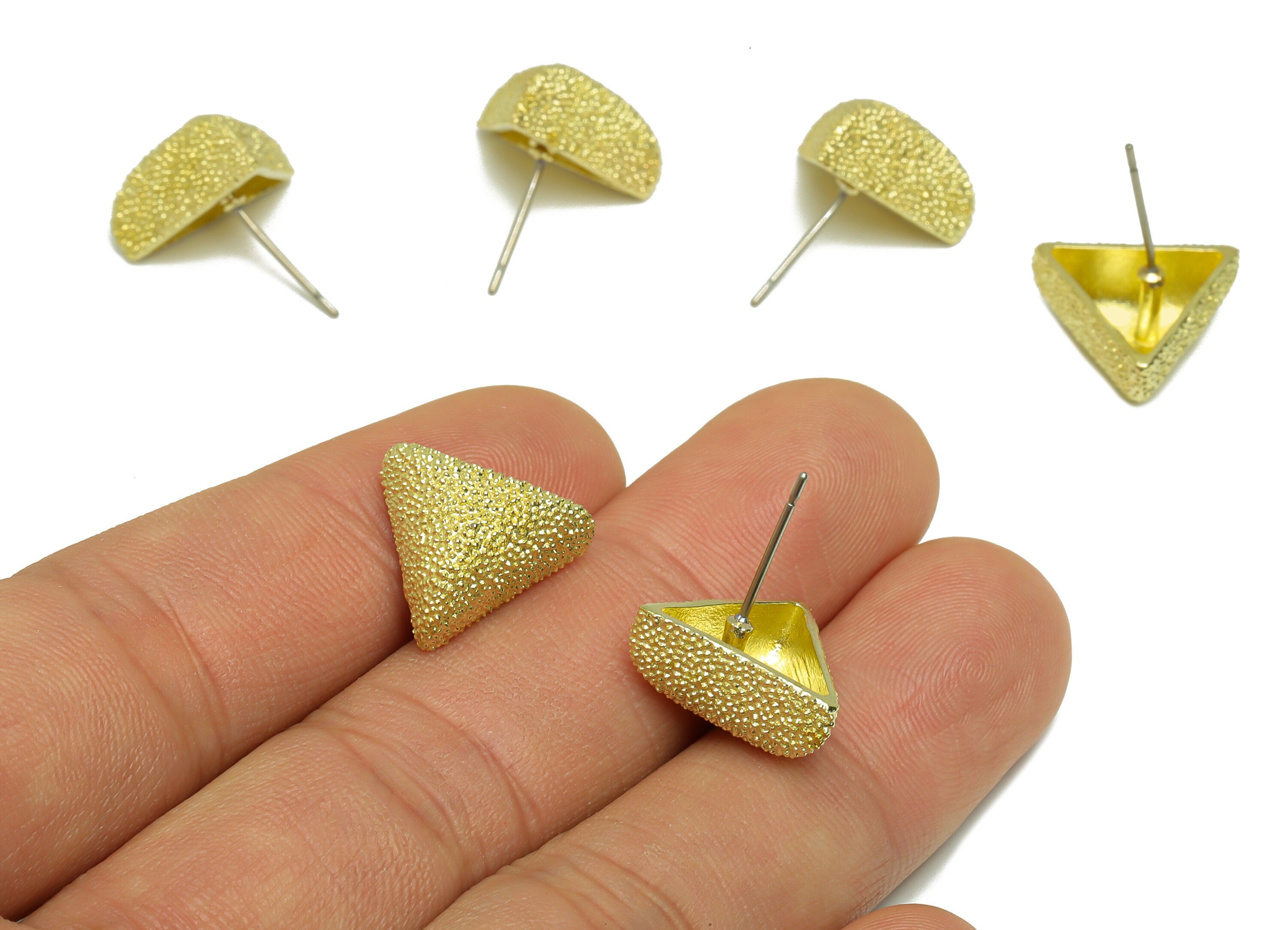 Brass Textured Triangle Earring Stud - Raw Brass Frosted Triangle Earring Post - Brass Cubic Triangle Earring Post - 19.09x14x14mm - PP9209 - DOMEDBAZAAR