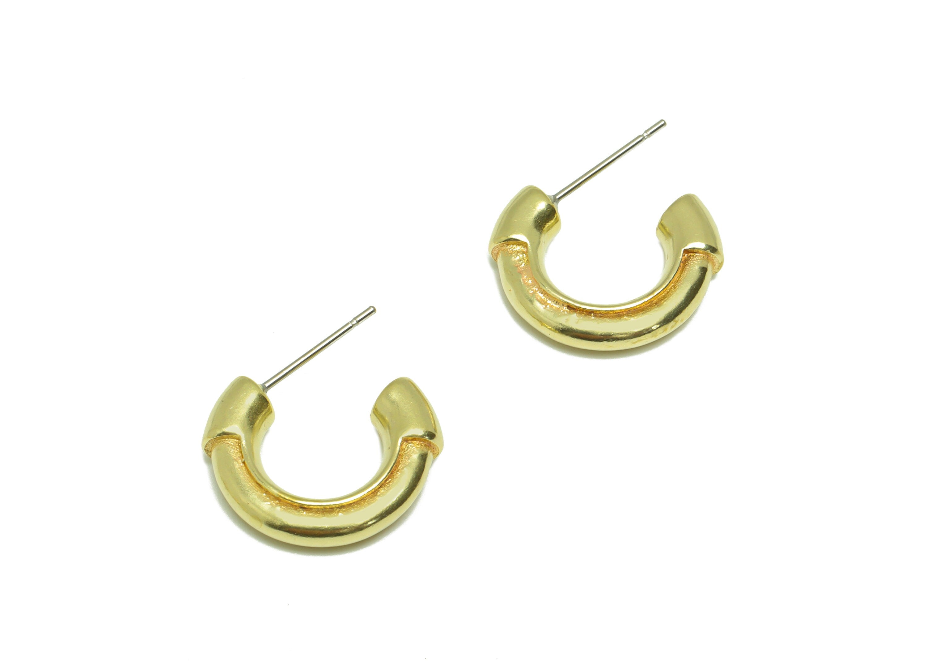 Brass Round C Hoop Earring - Raw Brass Thick Hoop Earring Stud- Brass Textured Open Hoop Earring Post - Steel Hoop Post - 21x17x4mm - PP9205 - DOMEDBAZAAR
