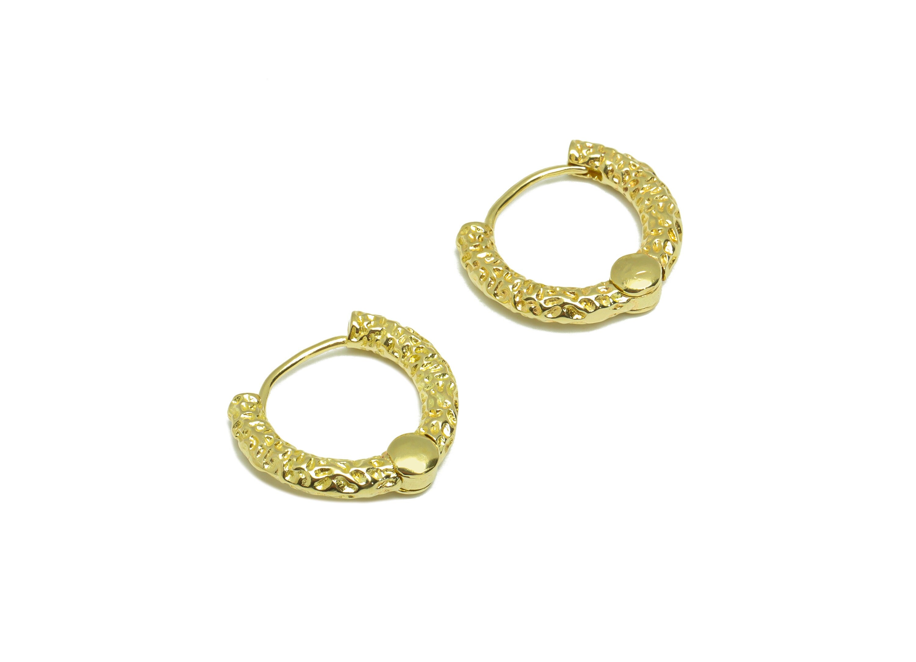 Hammered Huggie Hoop Earring - Raw Brass Textured Hammered Earring Clasp - Brass Hoop Clasp Earring - Hoop Earring - 17.91x15x2mm - PP9206 - DOMEDBAZAAR