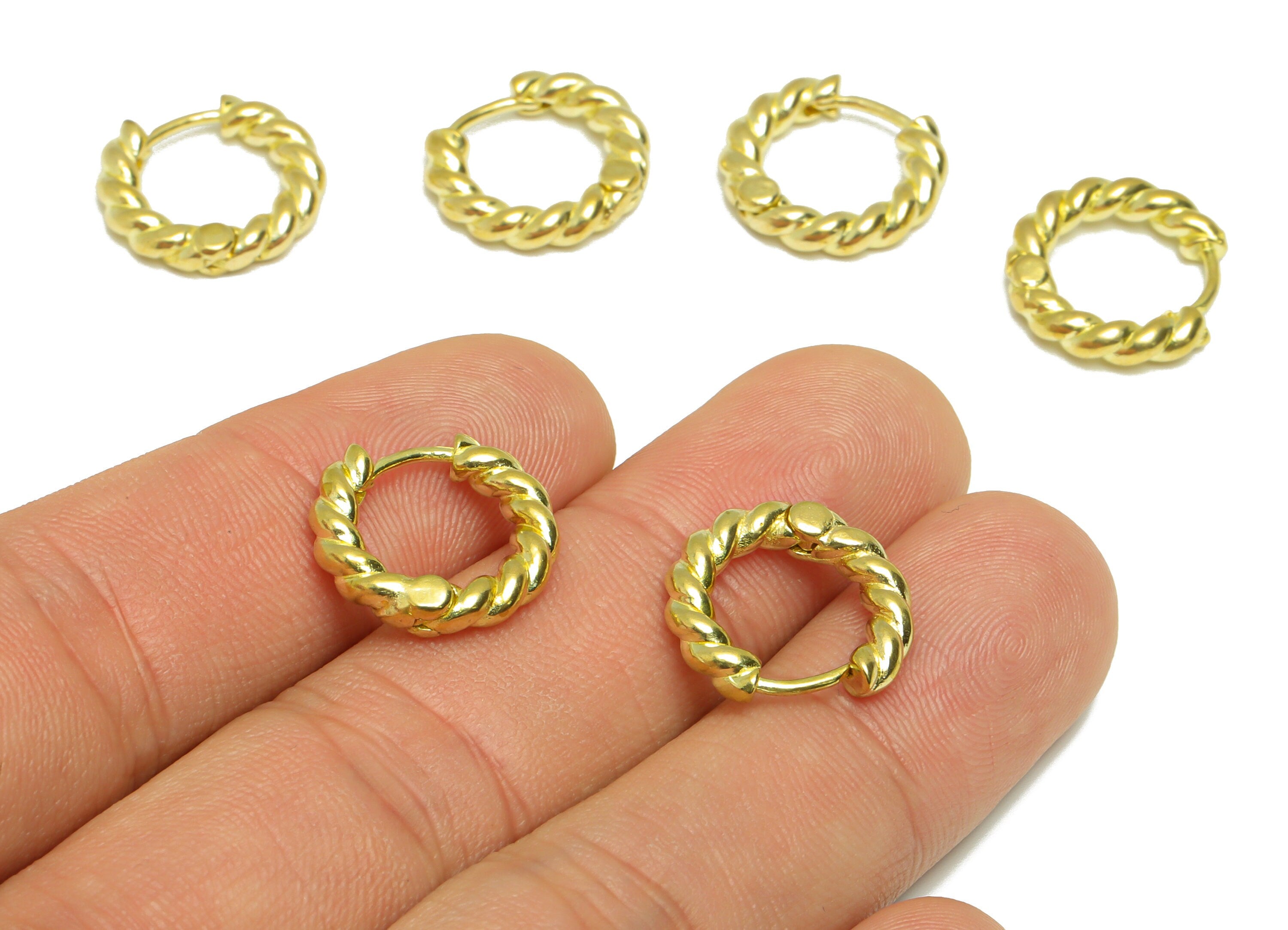 16mm Brass Twisted Huggie Hoop Earring - Raw Brass Twisted Wire Earring Clasp - Brass Clasp Earring - Rope Hoop Earring - 16x15x3mm-PP9192 - DOMEDBAZAAR