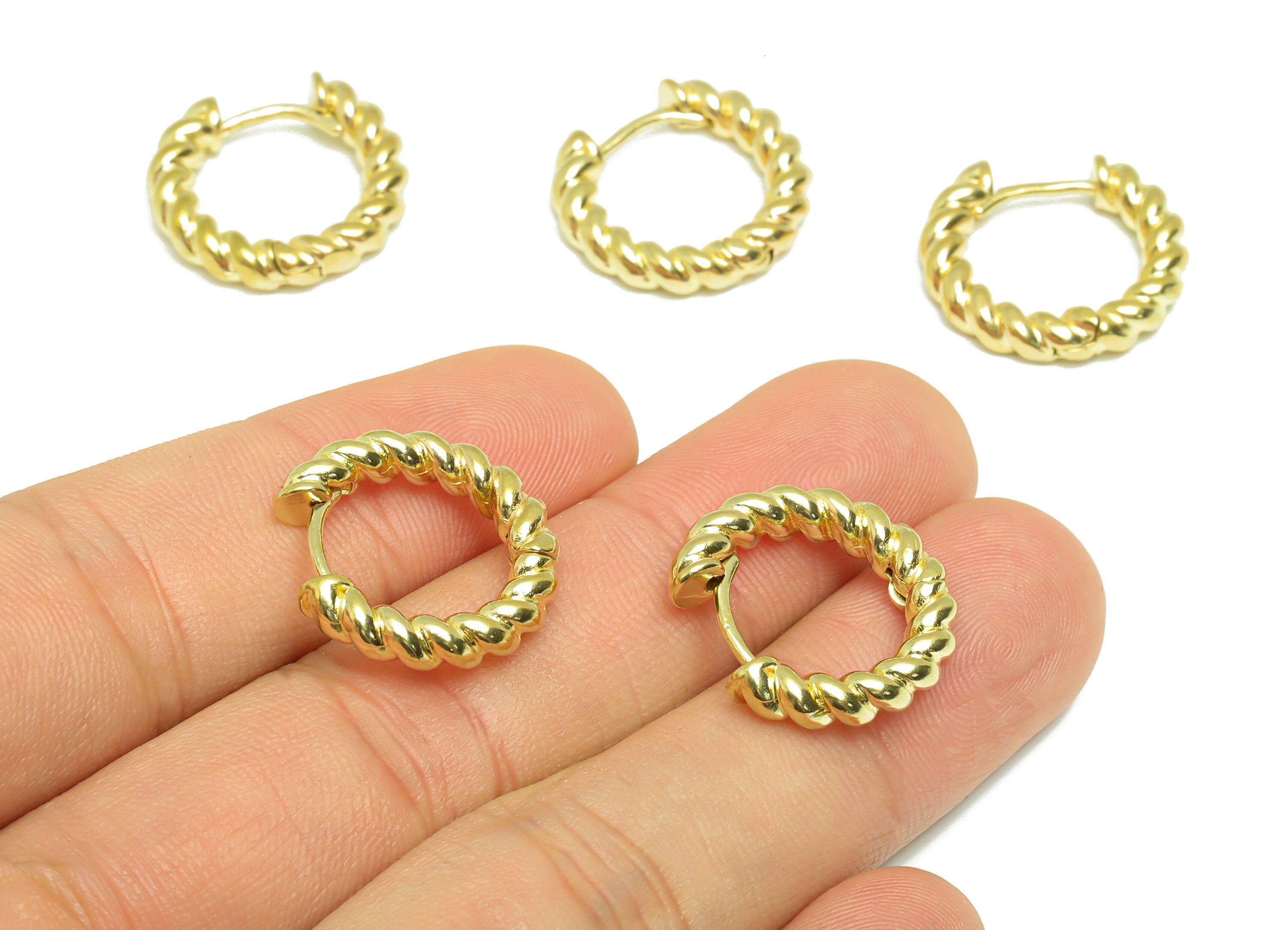 Brass Twisted Huggie Hoop Earring - Raw Brass Twisted Wire Earring Clasp - Brass Clasp Earring - Rope Hoop Earring - 19.63x19x3mm - PP9193 - DOMEDBAZAAR
