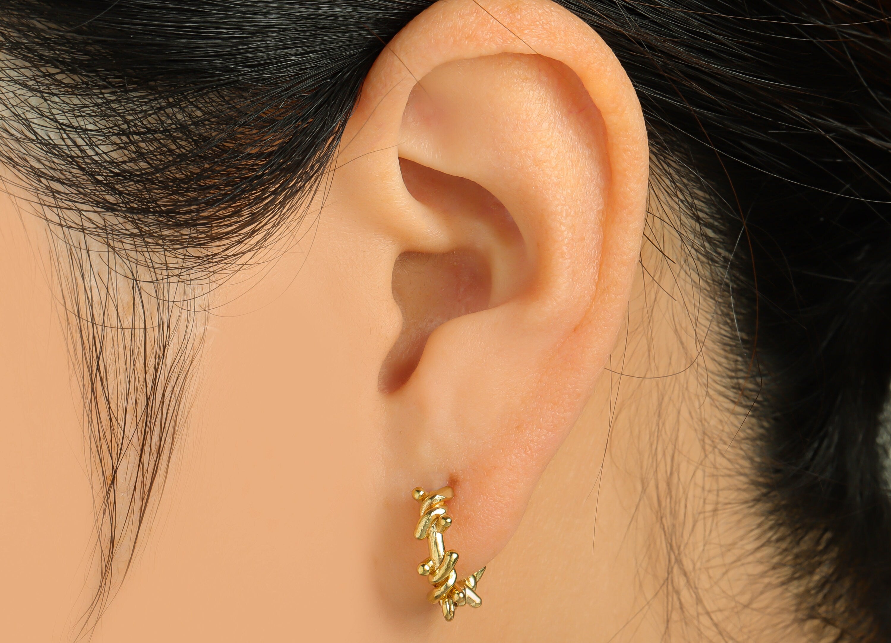 Brass Wire Huggie Hoop Earring - Raw Brass Twine Wire Earring Clasp - Brass Hoop Clasp Earring - Irregular Hoop Earring - 16x15x2mm -PP9184 - DOMEDBAZAAR