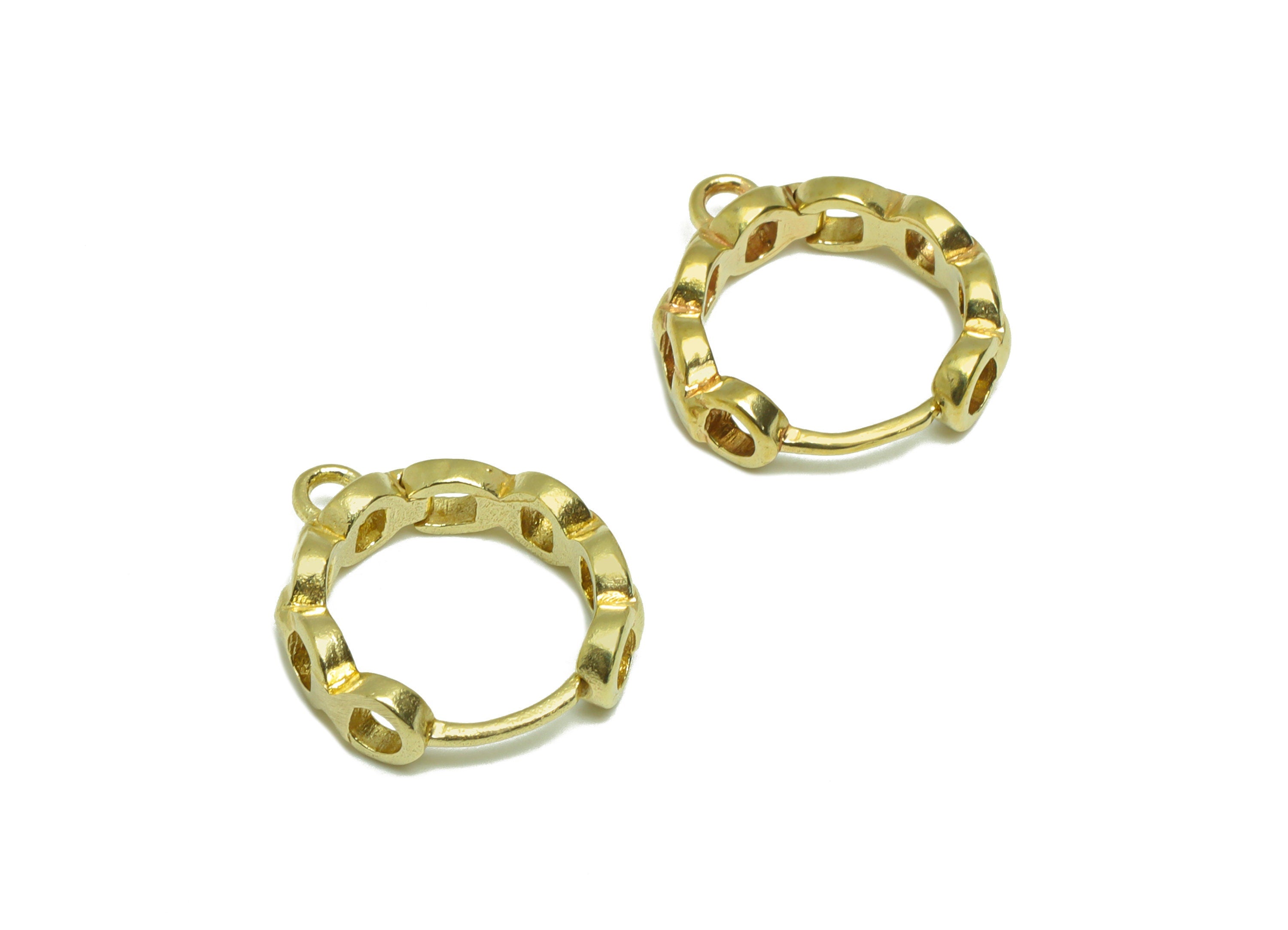 Brass Chain Huggie Hoop - Raw Brass Hoop Wire Earring Clasp - Brass Hoop Clasp Earring - Rope Hoop Earring - 15.14x13.18x3.83mm - PP9176 - DOMEDBAZAAR