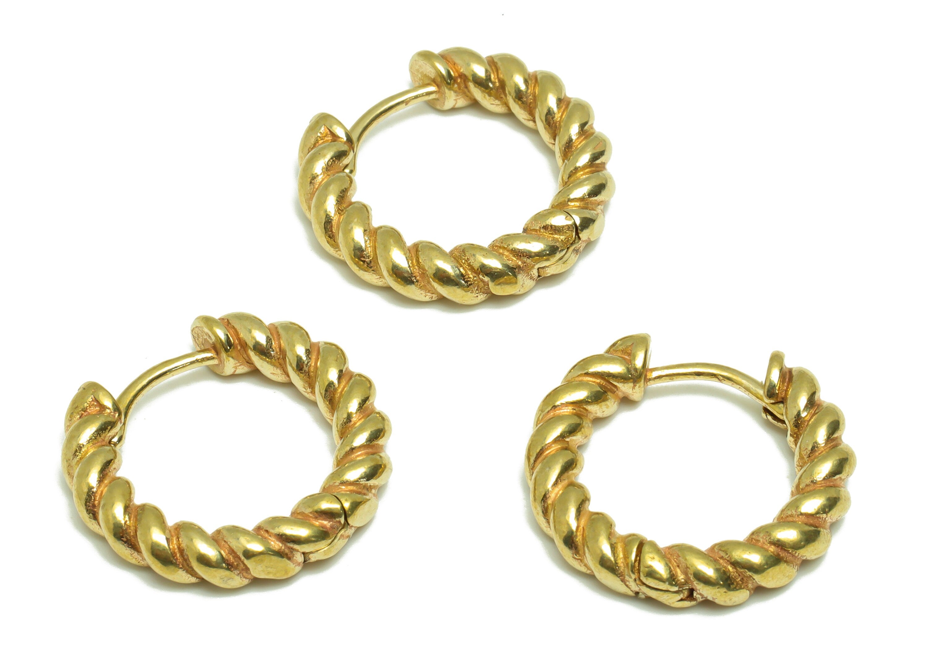 Brass Rope Wire Huggie Hoop - Raw Brass Twisted Wire Earring Clasp - Brass Hoop Clasp Earring - Rope Hoop Earring - 21x 20x4.25mm - PP9170 - DOMEDBAZAAR