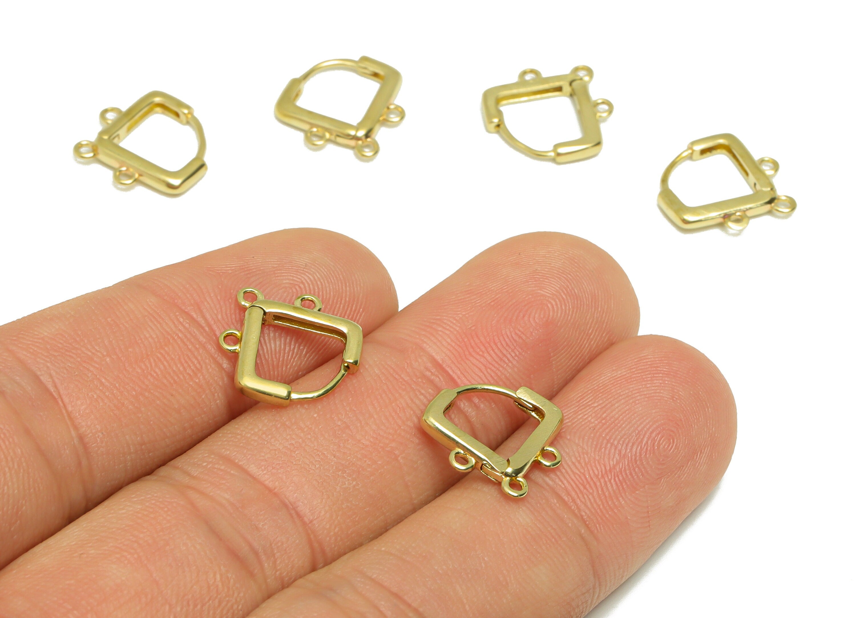 Brass Diamond Wire Huggie Hoop - Raw Brass Wire Earring Clasp With 3 Loop - Brass Rhombic Clasp Earring - Hoop Earring - 13x13x2mm - PP9178 - DOMEDBAZAAR