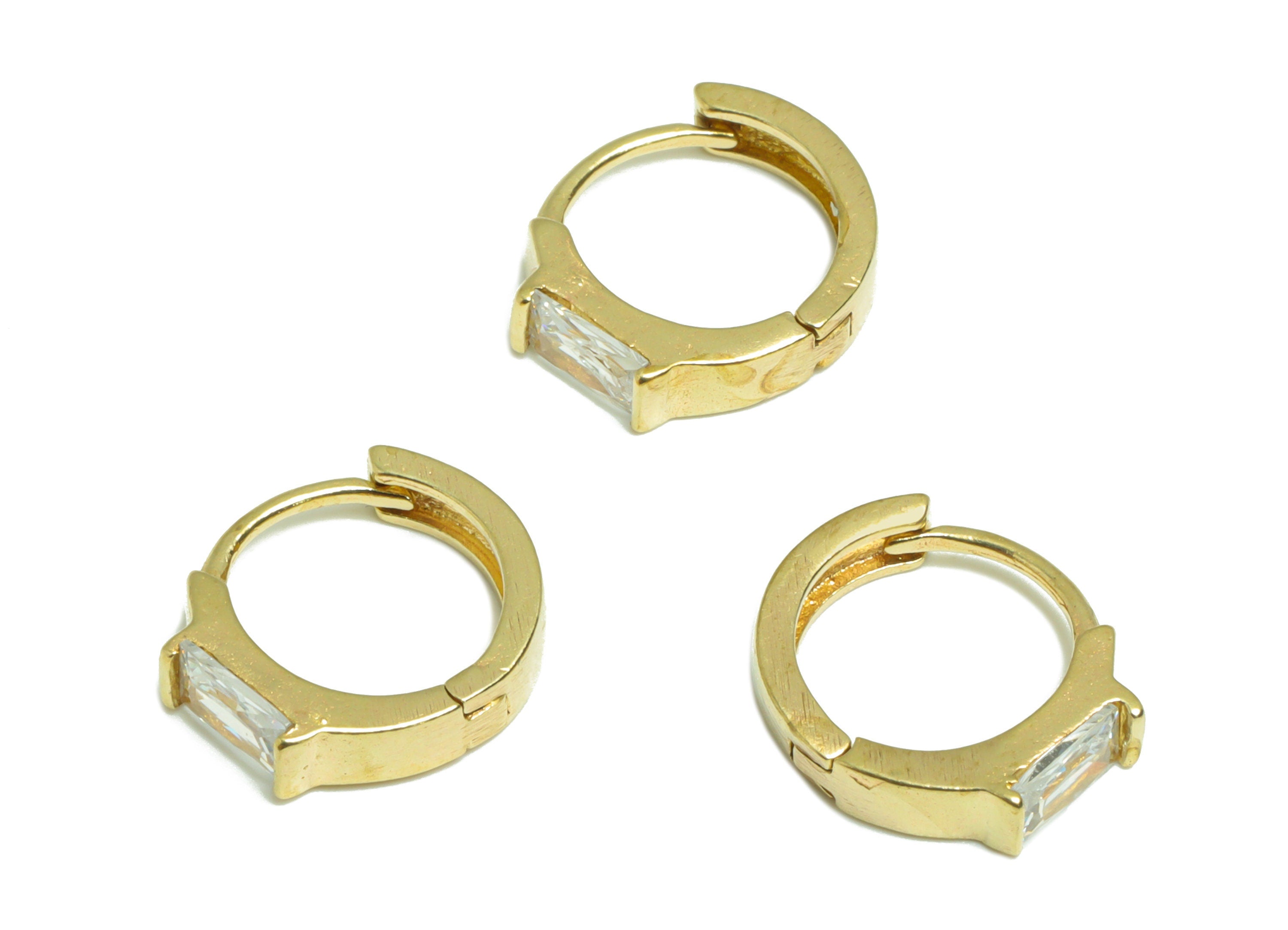 Brass CZ Huggie Hoop - Raw Brass Rings Wire Earring Clasp - Brass Hoop Clasp Earring - Brass Cubic Zircon Hoop Earring - 13x11x2mm - PP9190 - DOMEDBAZAAR