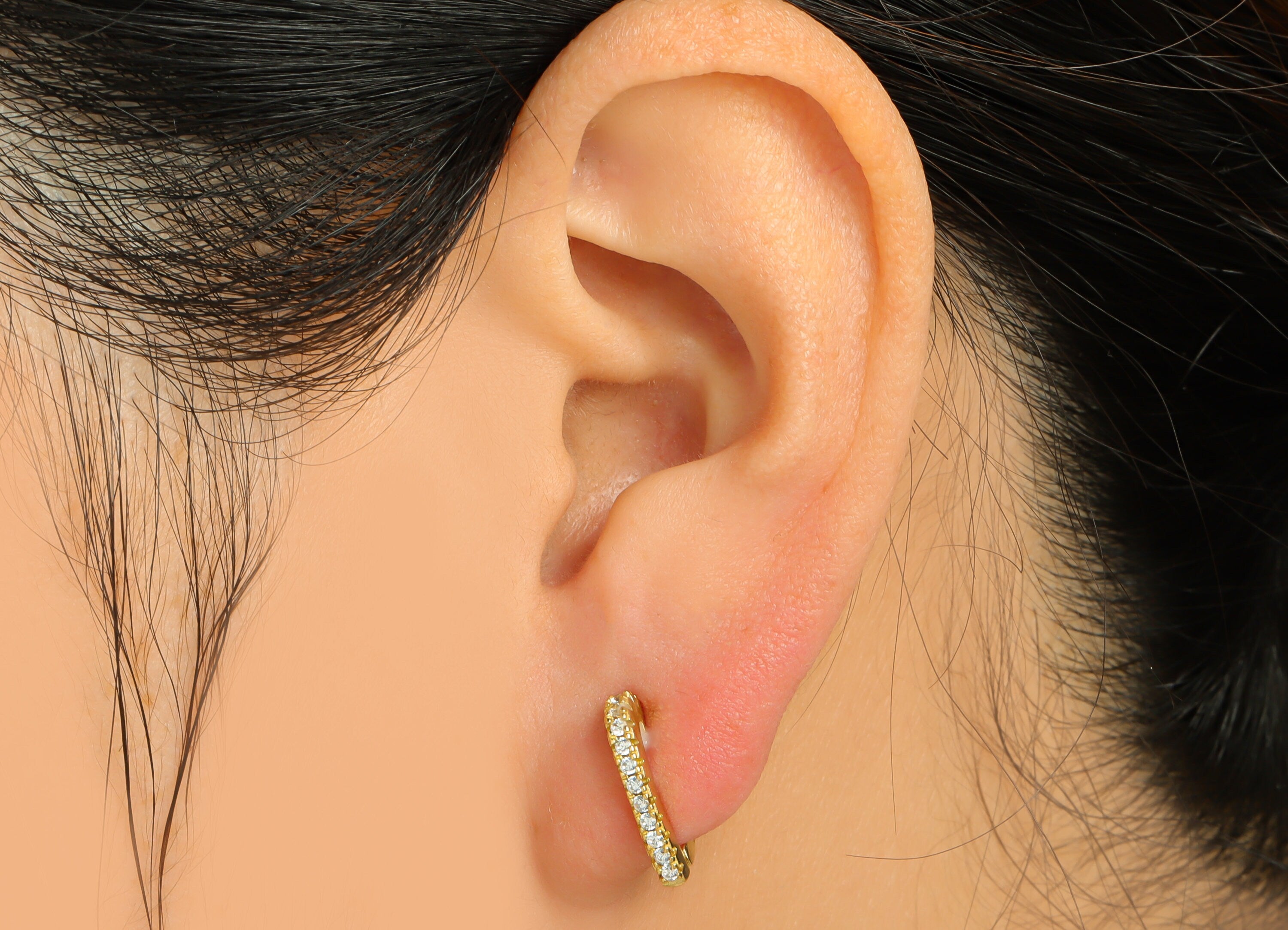 Brass CZ Heart Huggie Hoop - Raw Brass Heart Earring Clasp - Brass Zircon Hoop Clasp Earring - Brass Hoop Earring - 13.58x12.7x2mm - PP9177 - DOMEDBAZAAR