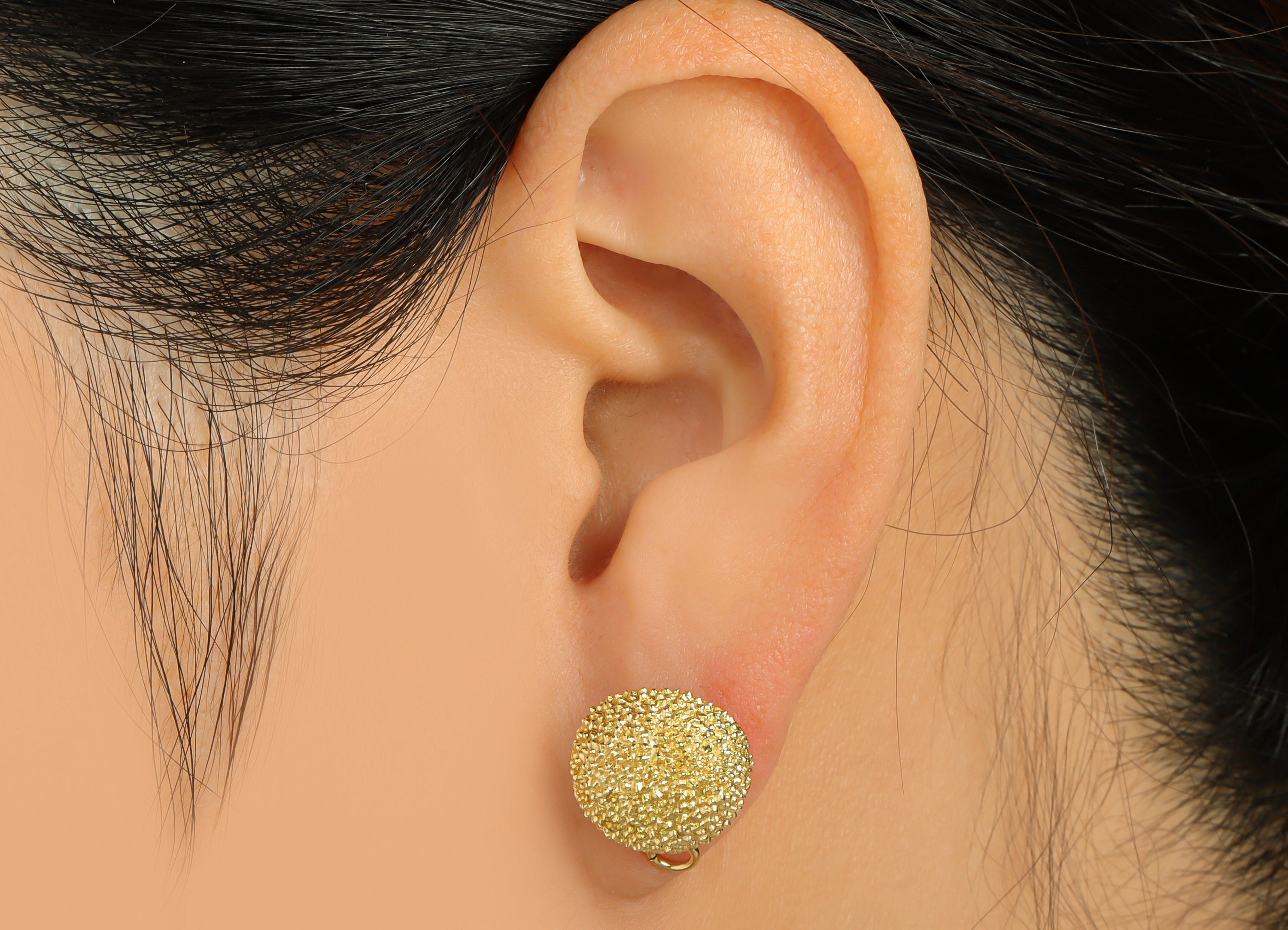 Brass Textured Round Earring Stud - Raw Brass Frosted Circle Earring Post - Brass Cubic Circle Earring Post with Loop - 18x17x13mm - PP9199 - DOMEDBAZAAR