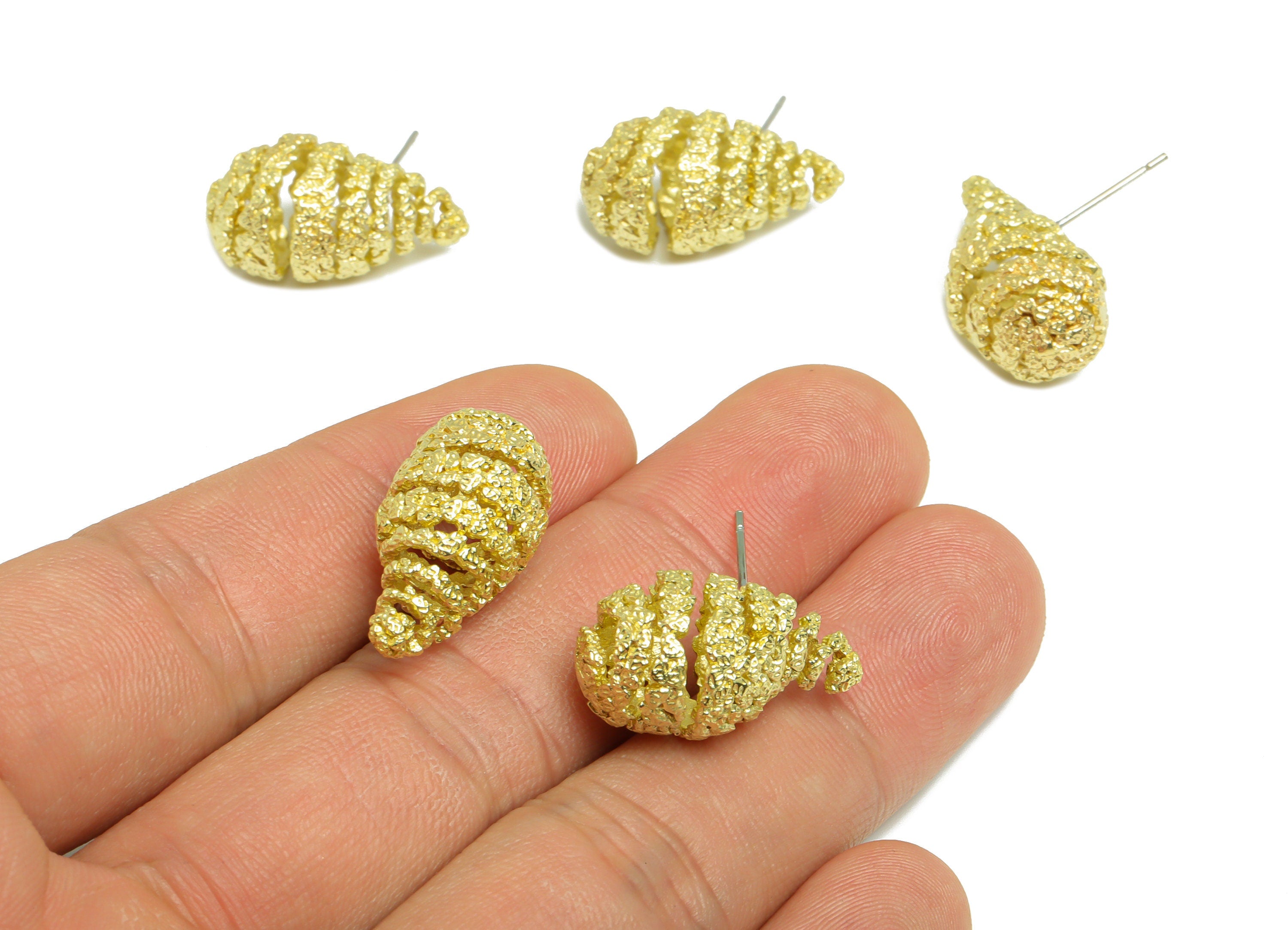 Brass Textured Drop Earring Stud - Raw Brass Frosted Twine Wire Earring Post - Brass Cubic Teardrop Earring Post - 23.65x22.76x12mm - PP9196 - DOMEDBAZAAR