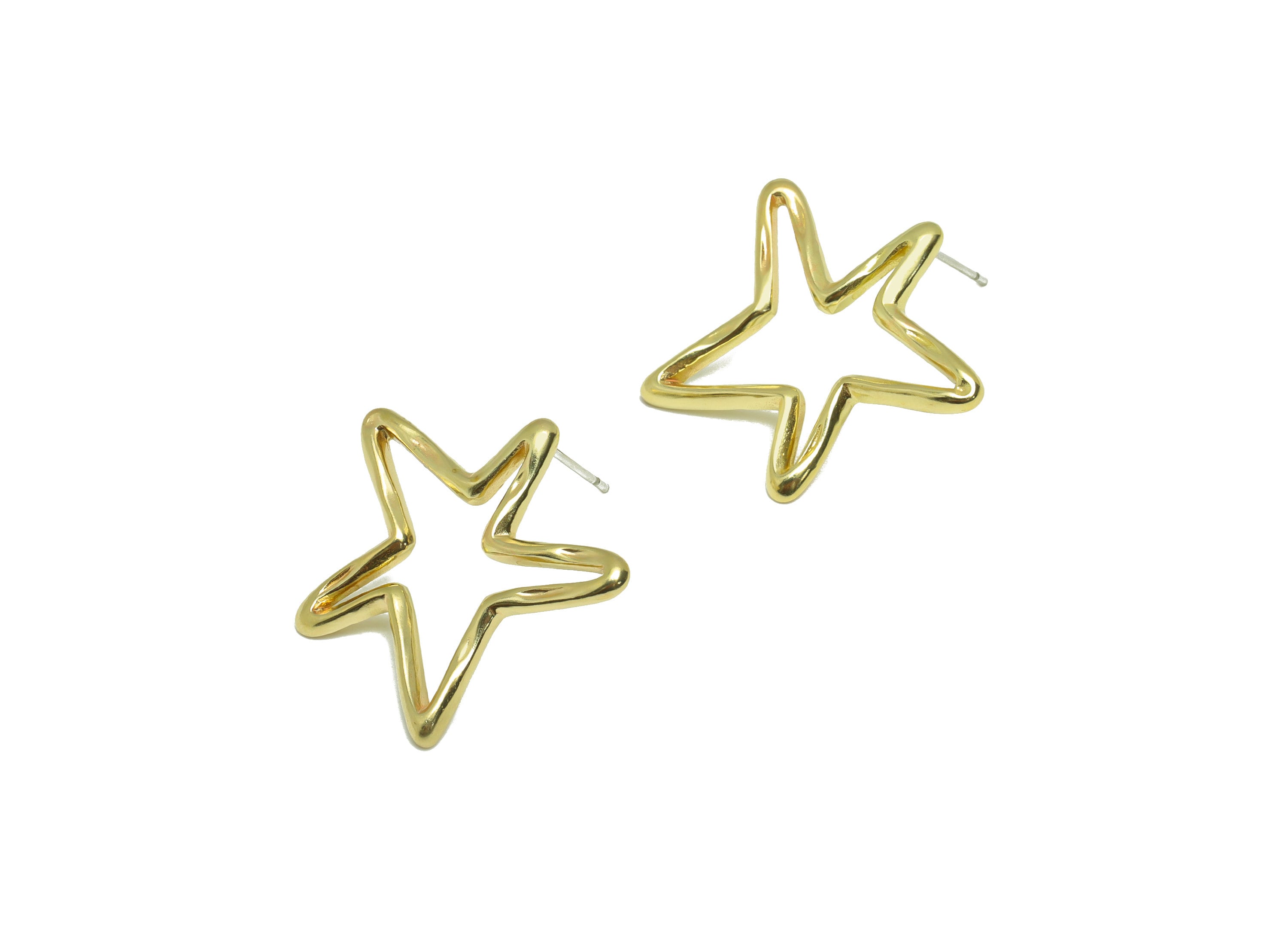 Wire Star Ring Earring Stud - Raw Brass Textured Star Wire Earring Post - Brass Star Earring Post - Irregular Earring - 26x25x1mm - PP9180 - DOMEDBAZAAR