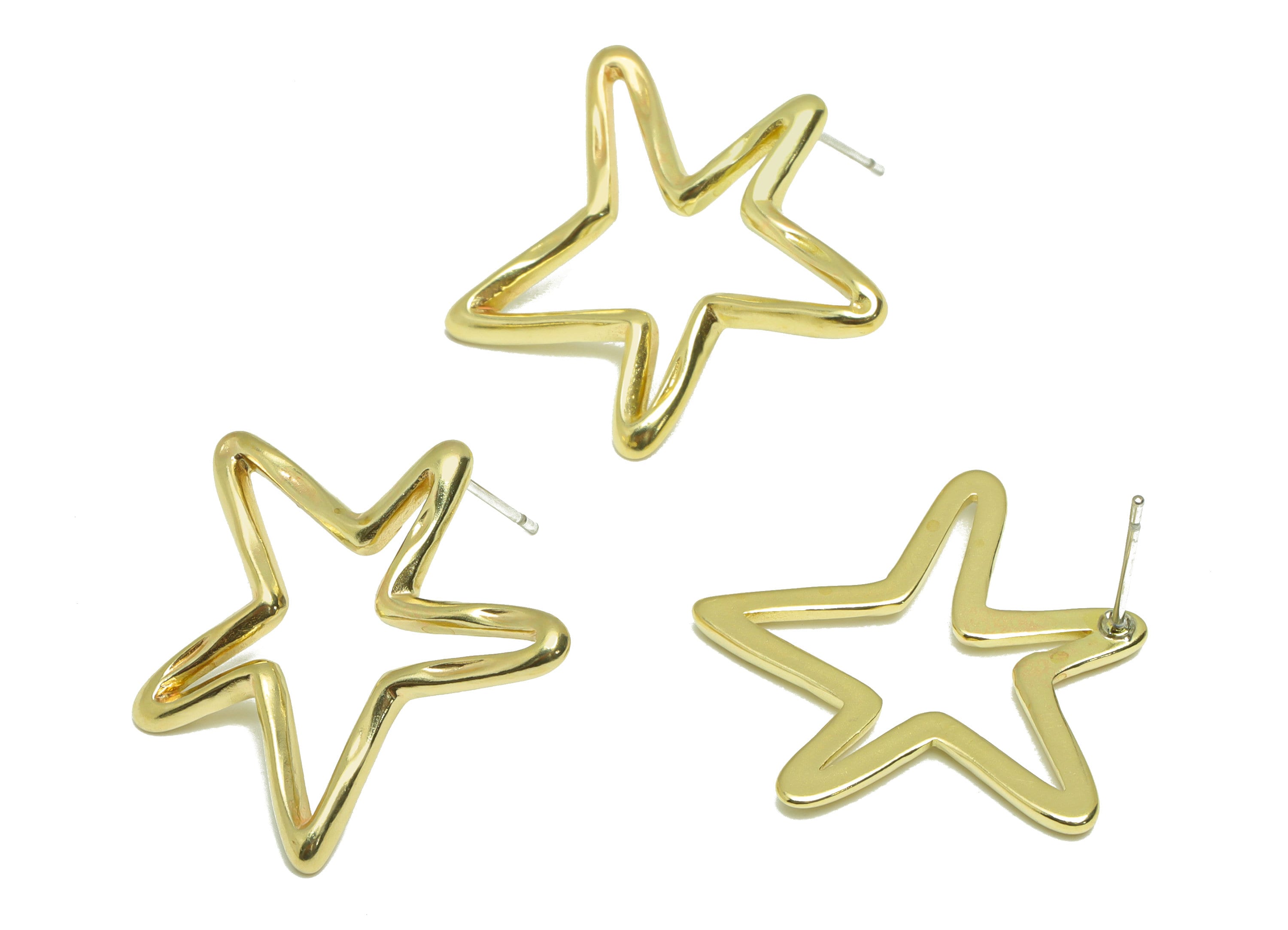 Wire Star Ring Earring Stud - Raw Brass Textured Star Wire Earring Post - Brass Star Earring Post - Irregular Earring - 26x25x1mm - PP9180 - DOMEDBAZAAR