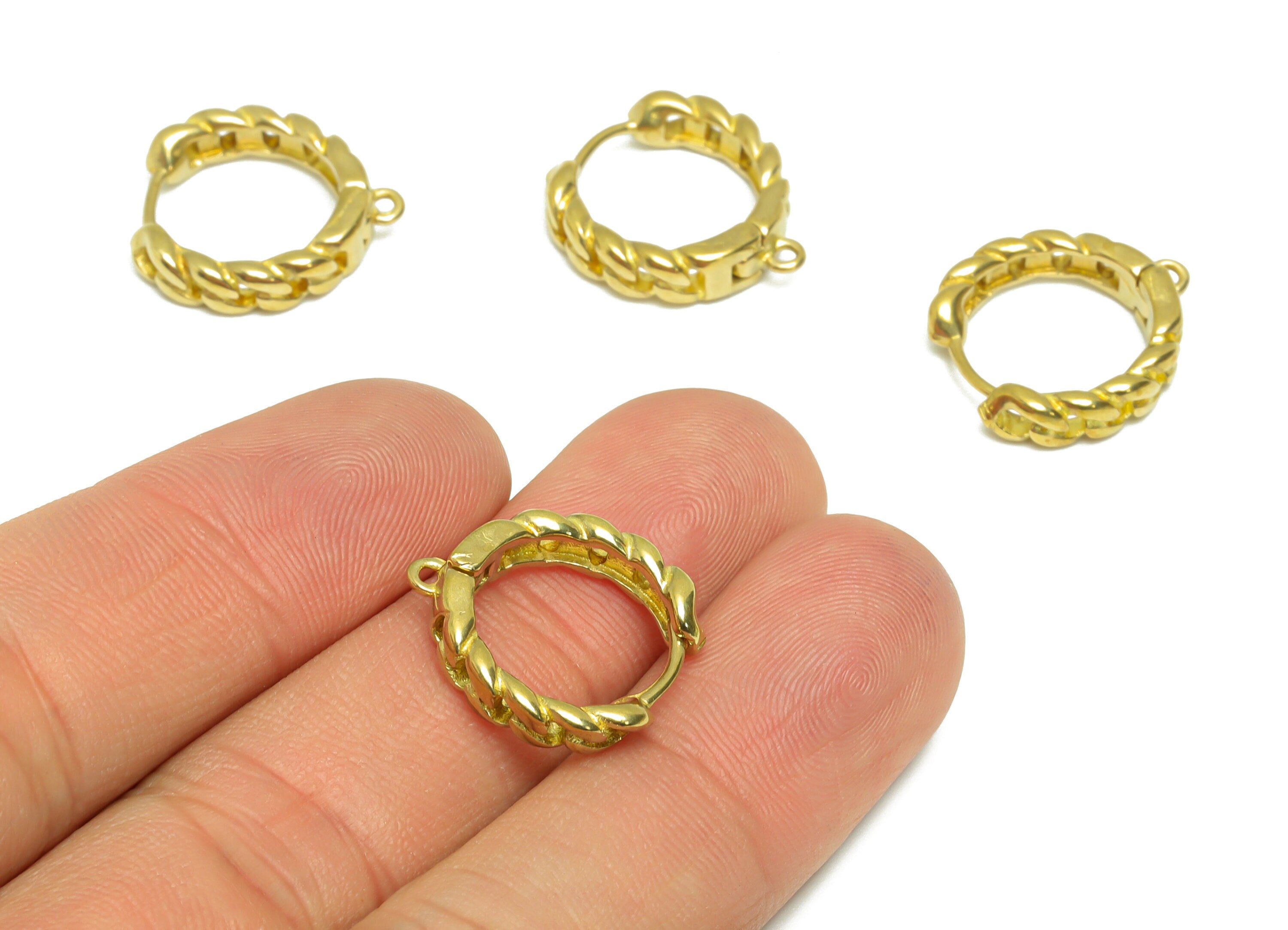 Brass Chain Huggie Clasp Earring - Raw Brass Hoop Clasp Earring - Rope Huggie Hoop Earring With Loop - Hoop Earring - 20x17.16x4mm - PP9543 - DOMEDBAZAAR