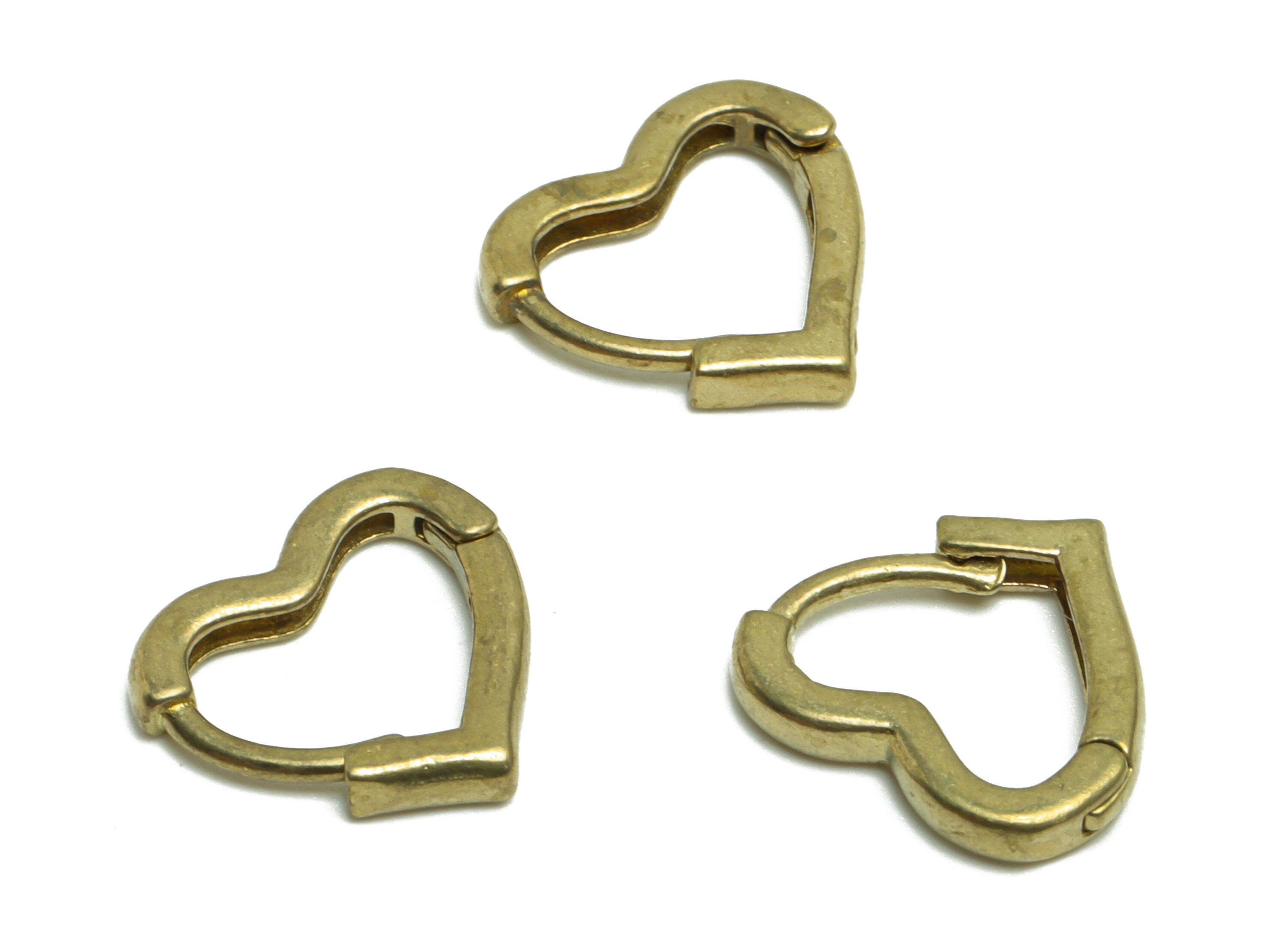 Brass Heart Huggie Clasp Earring - Raw Brass Heart Hoop Clasp Earring - Brass Hoop Earring - Heart Hoop Earring - 13.4x13.78x2.34mm - PP9538 - DOMEDBAZAAR