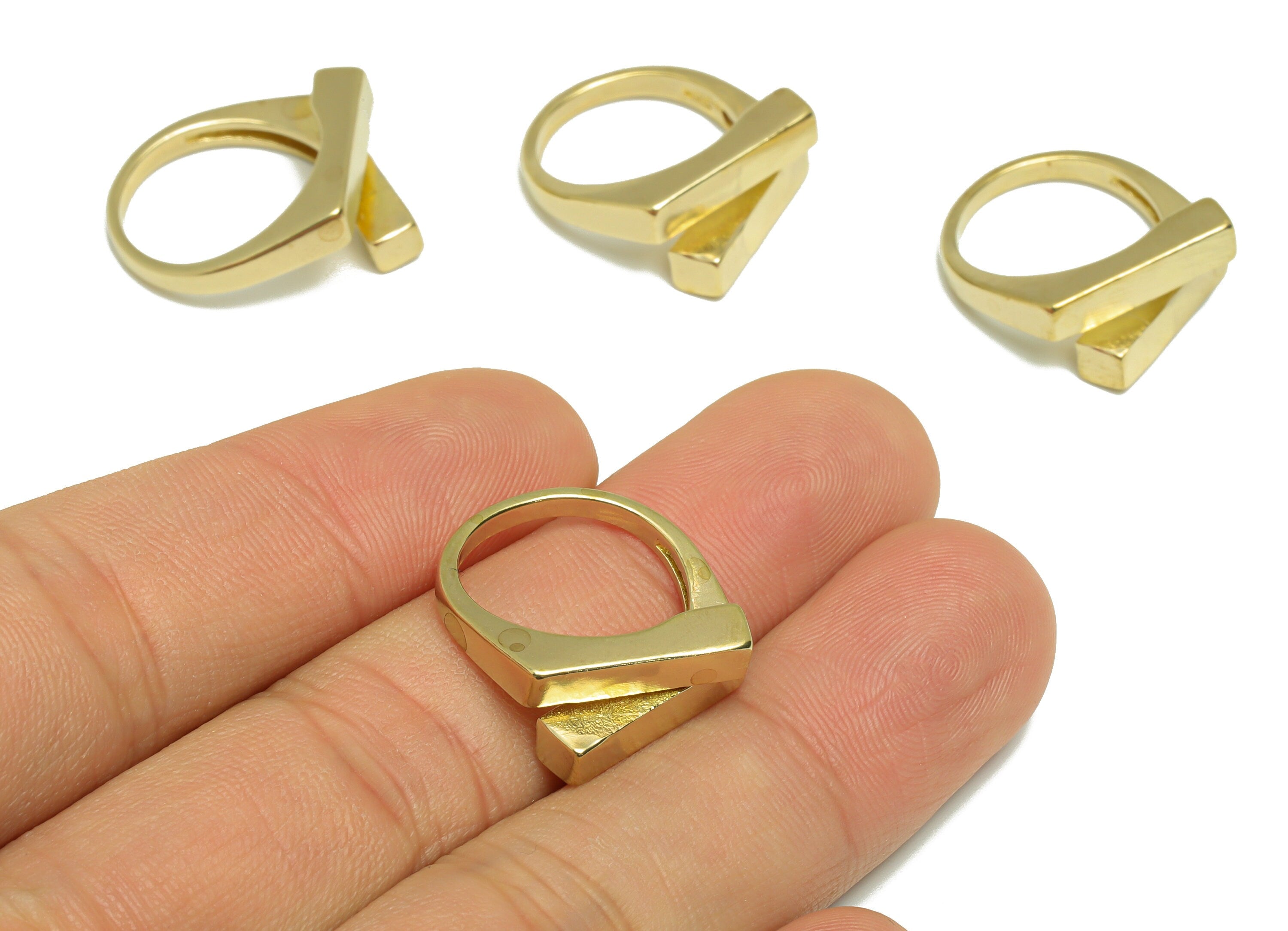 Brass Rectangle Ring - Raw Brass Rectangle Ring - Brass Adjustable Ring - Brass Geometry Ring - Raw Brass Ring - 22x20x2mm - PP9169 - DOMEDBAZAAR