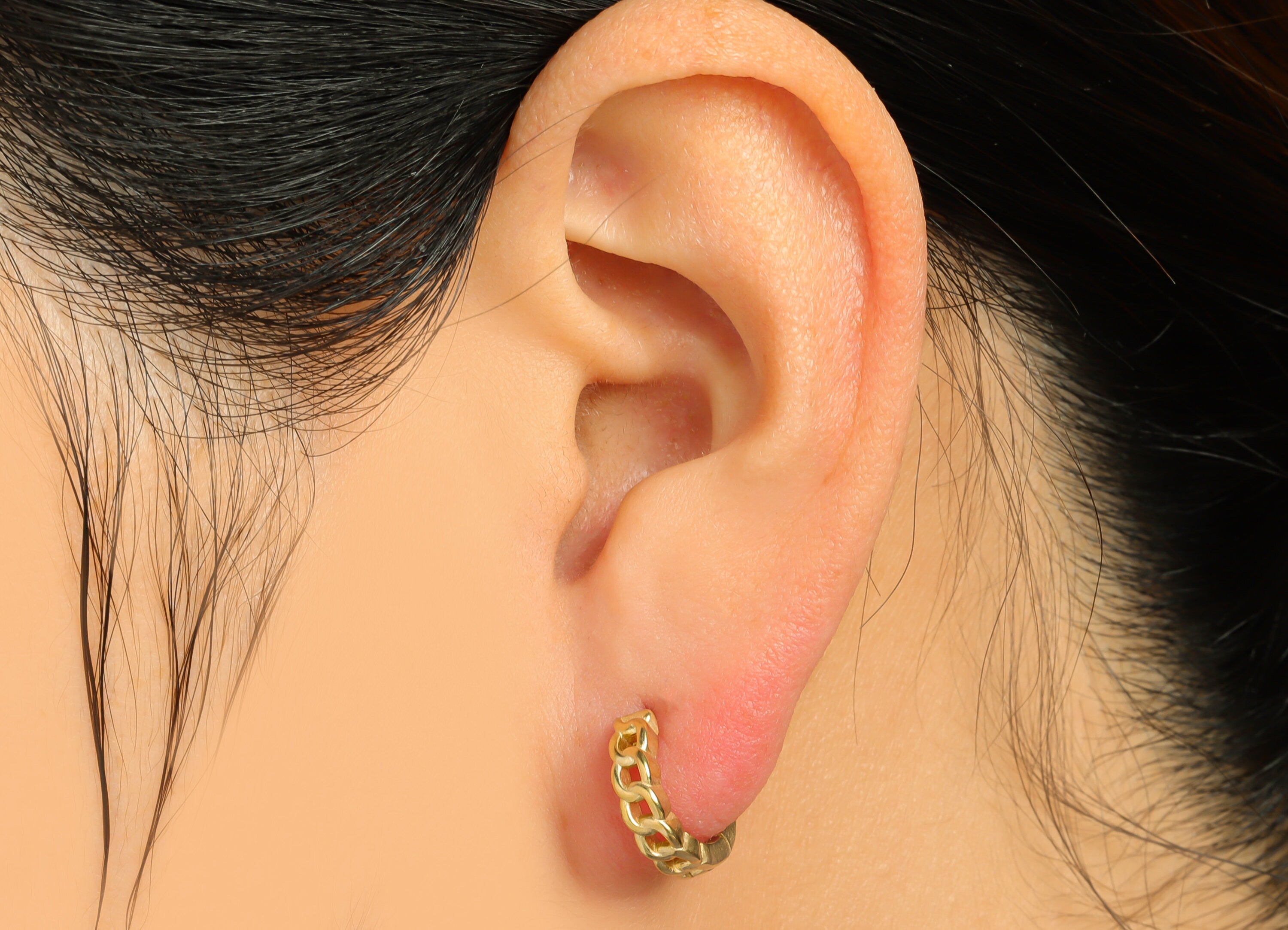 Round Chain Huggie Hoop Earring - Raw Brass Rope Earring Clasp - Brass Circle Clasp Earring - Chain Hoop Earring - 13.5x12x1mm - PP9293 - DOMEDBAZAAR