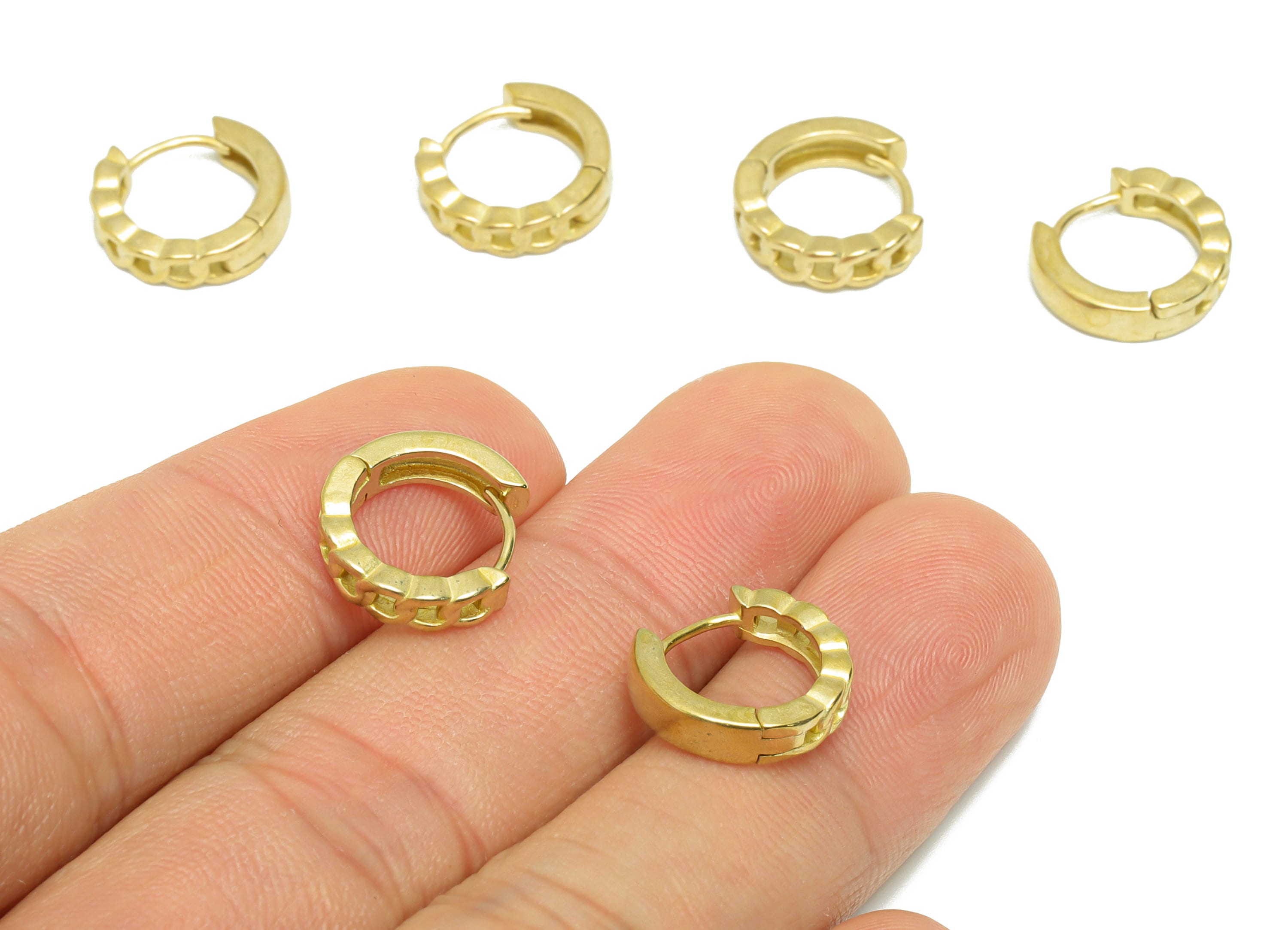 Round Chain Huggie Hoop Earring - Raw Brass Rope Earring Clasp - Brass Circle Clasp Earring - Chain Hoop Earring - 13.5x12x1mm - PP9293 - DOMEDBAZAAR