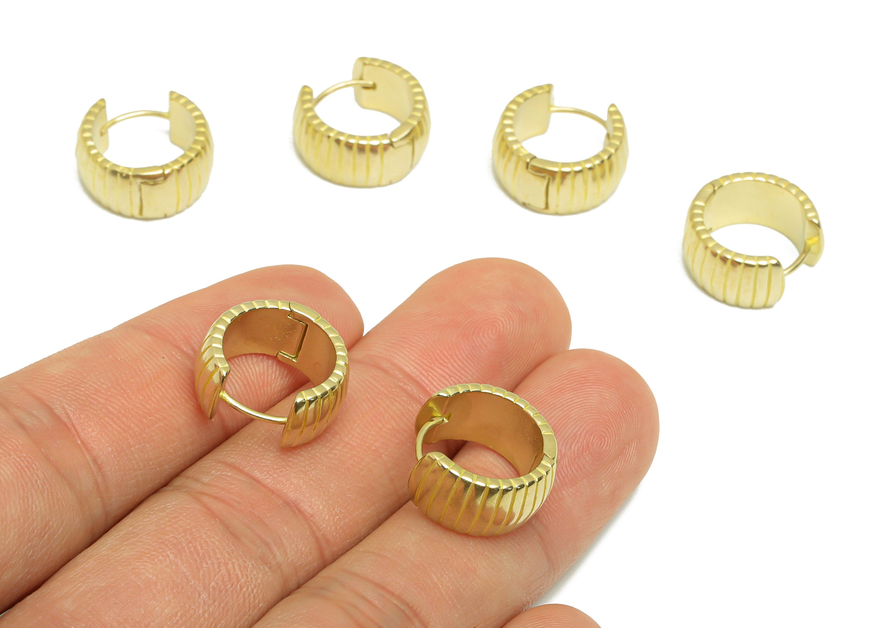 Round Wide Textured Huggie Hoop Earring - Raw Brass Textured Earring Clasp - Brass Clasp Thick Hoop Earring - 15.6x14.8x2.03mm - PP9270 - DOMEDBAZAAR