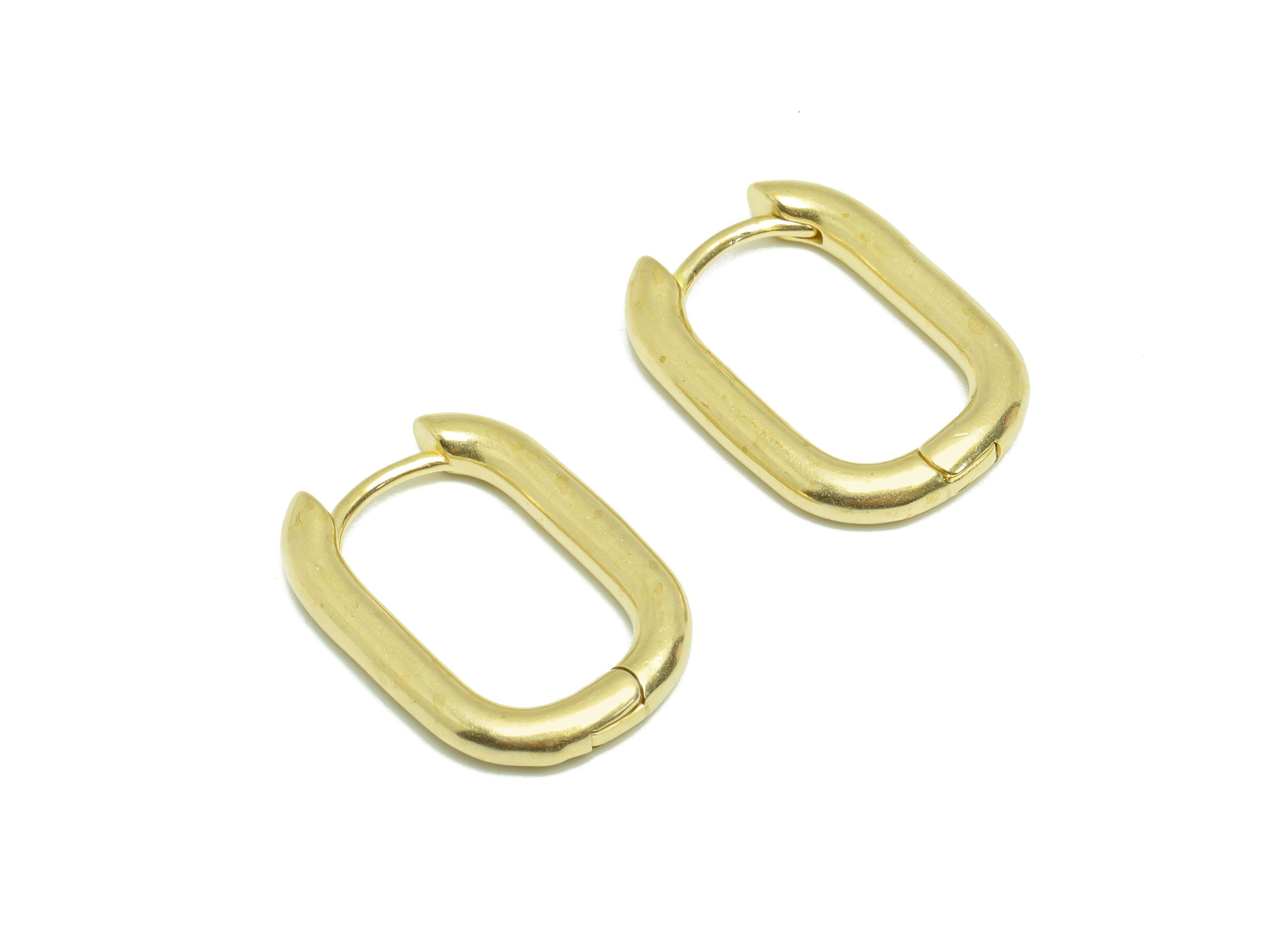 Rectangle Huggie Hoop Earring- Raw Brass  Earring Clasp With Loop - Brass Clasp Earring - Hoop Earring - 21x14.9x2.64mm - PP9271 - DOMEDBAZAAR