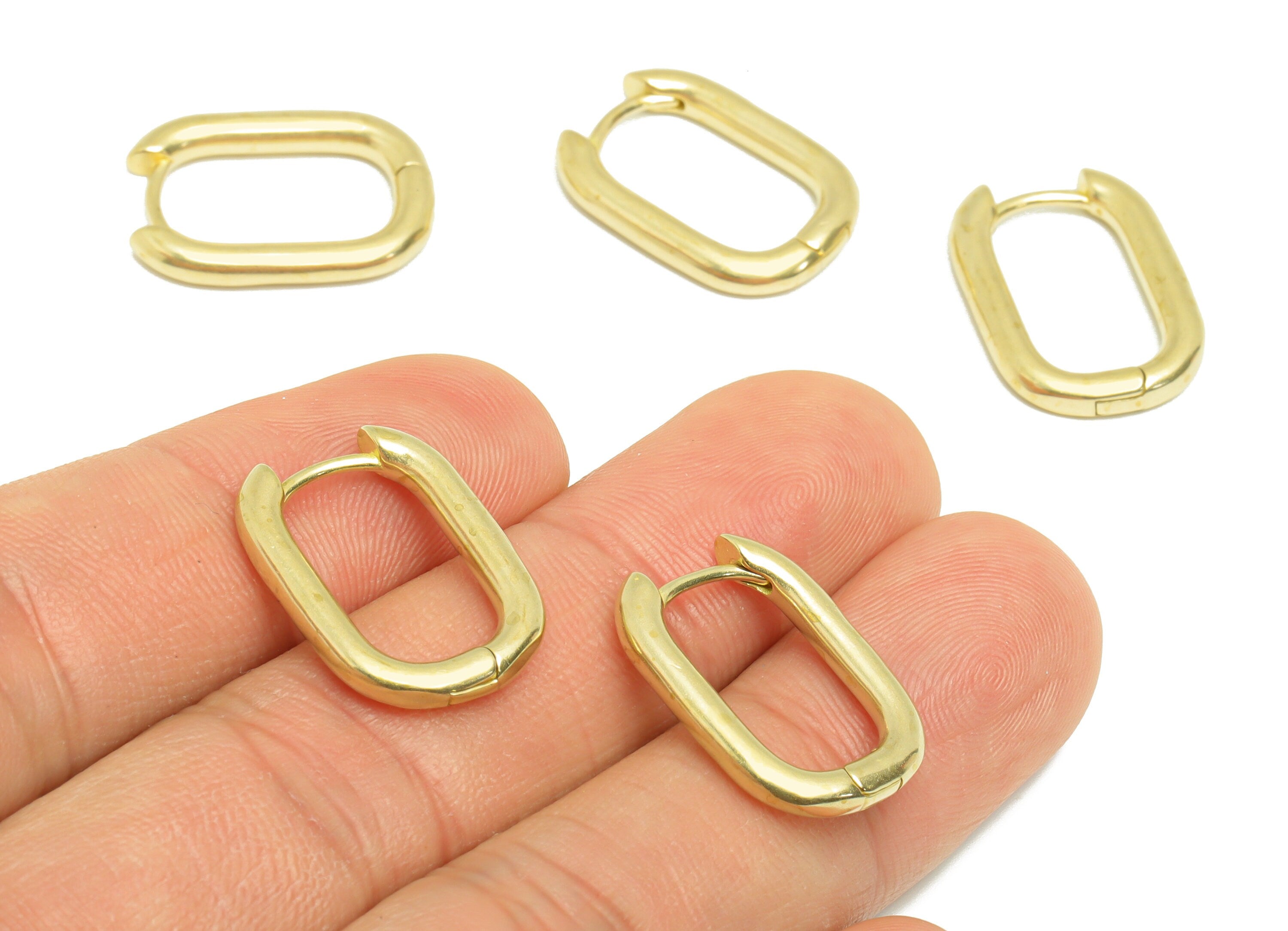 Rectangle Huggie Hoop Earring- Raw Brass  Earring Clasp With Loop - Brass Clasp Earring - Hoop Earring - 21x14.9x2.64mm - PP9271 - DOMEDBAZAAR